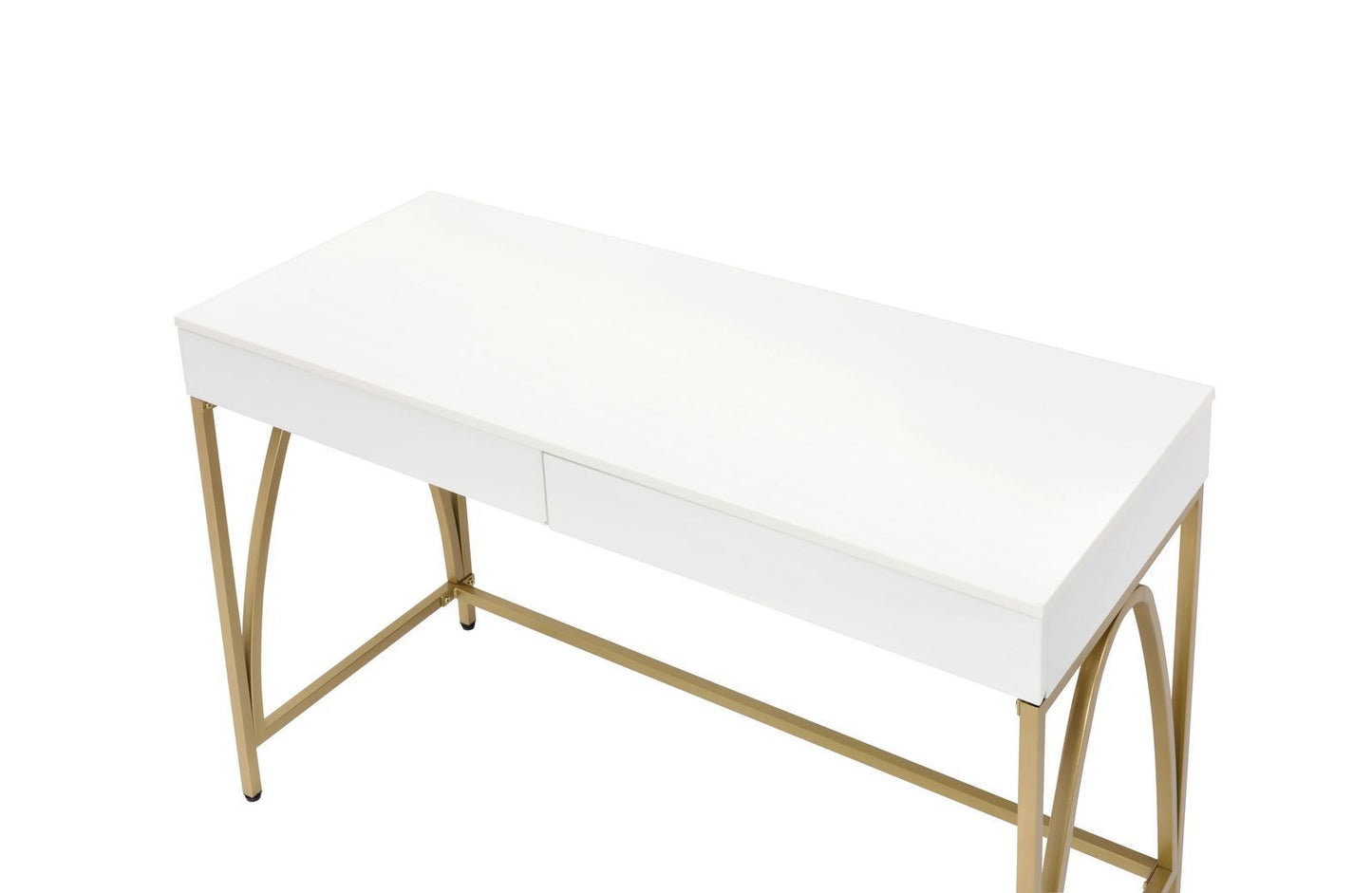 Sleek White and Gold Lightmane Desk with Drawers in High Gloss