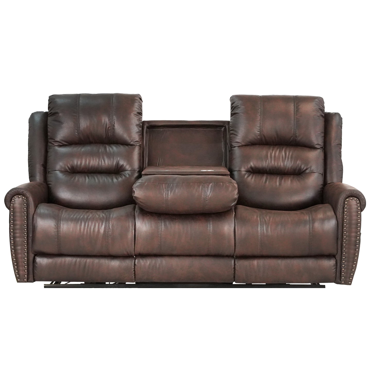 Slora Leather Gel Brown Power Reclining 81.5" Sofa With Power Headrest and Dropdown Center Table ( Sofa )