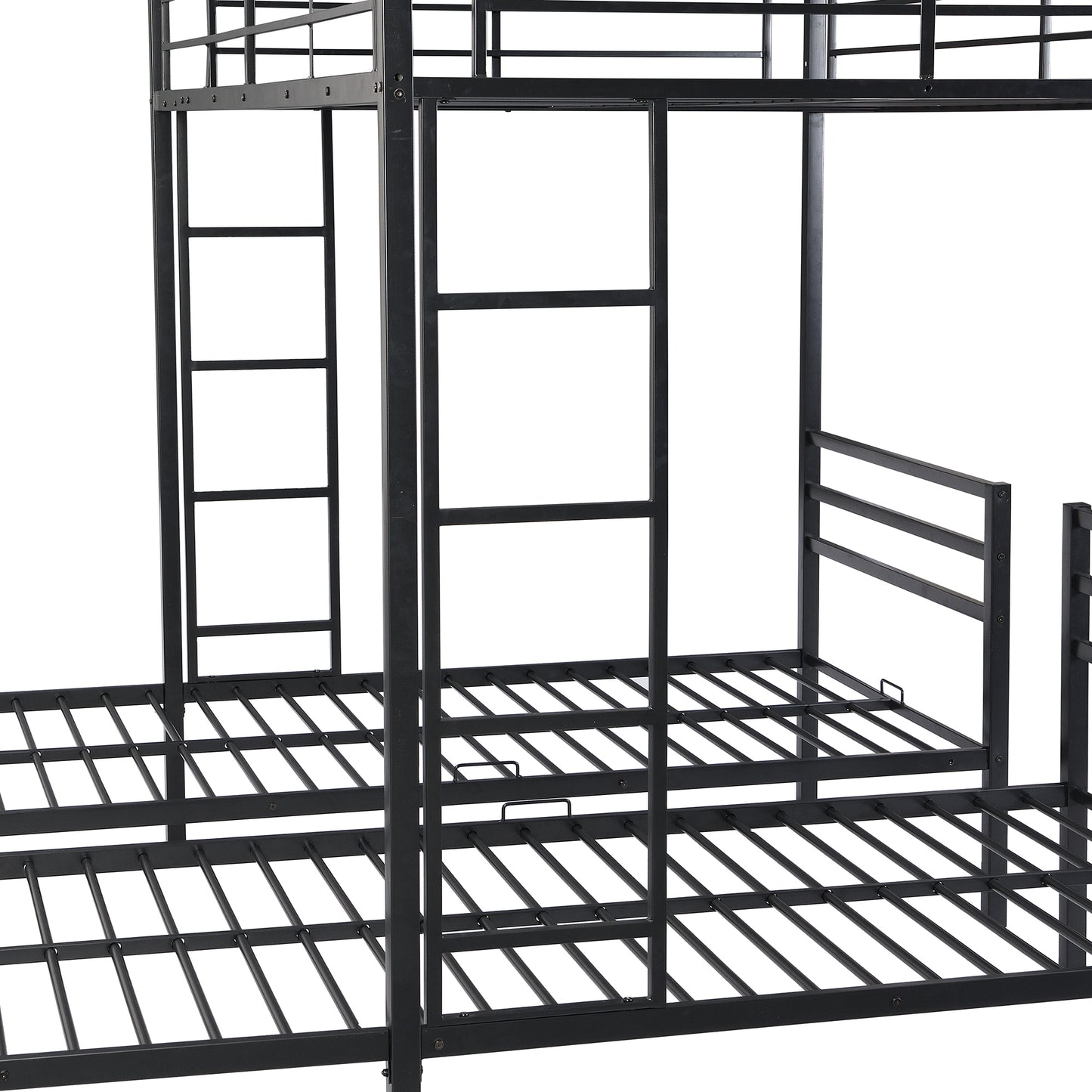 Black Metal Bunk Bed with Built-in Shelf for Twin & Full Size