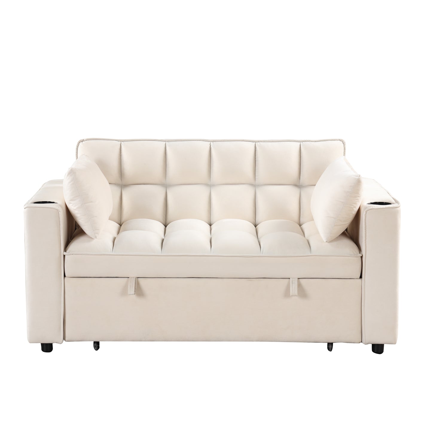 55.3 Multi-functional Sofa Bed with Cup Holder and USB Port for Living Room in Milky White