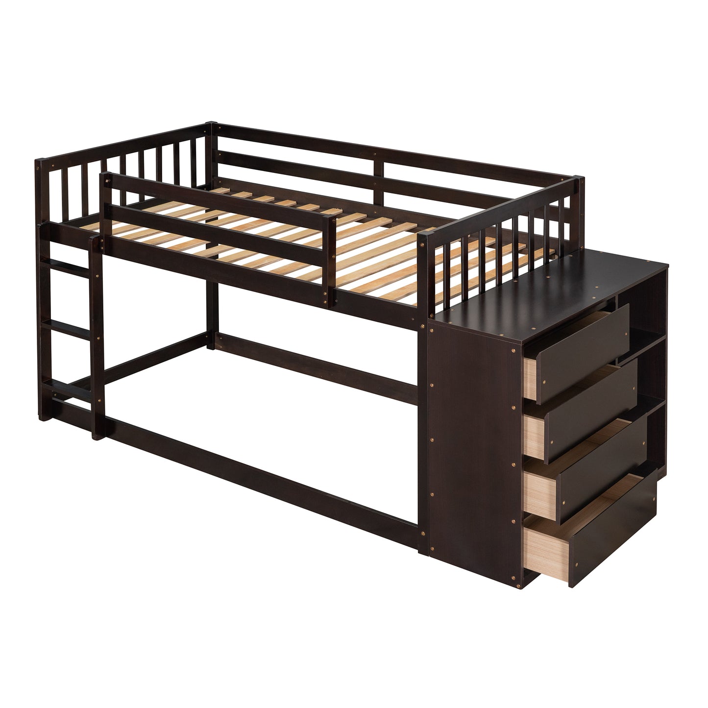 Twin Over Twin Bunk Bed with Espresso Finish and Storage Options