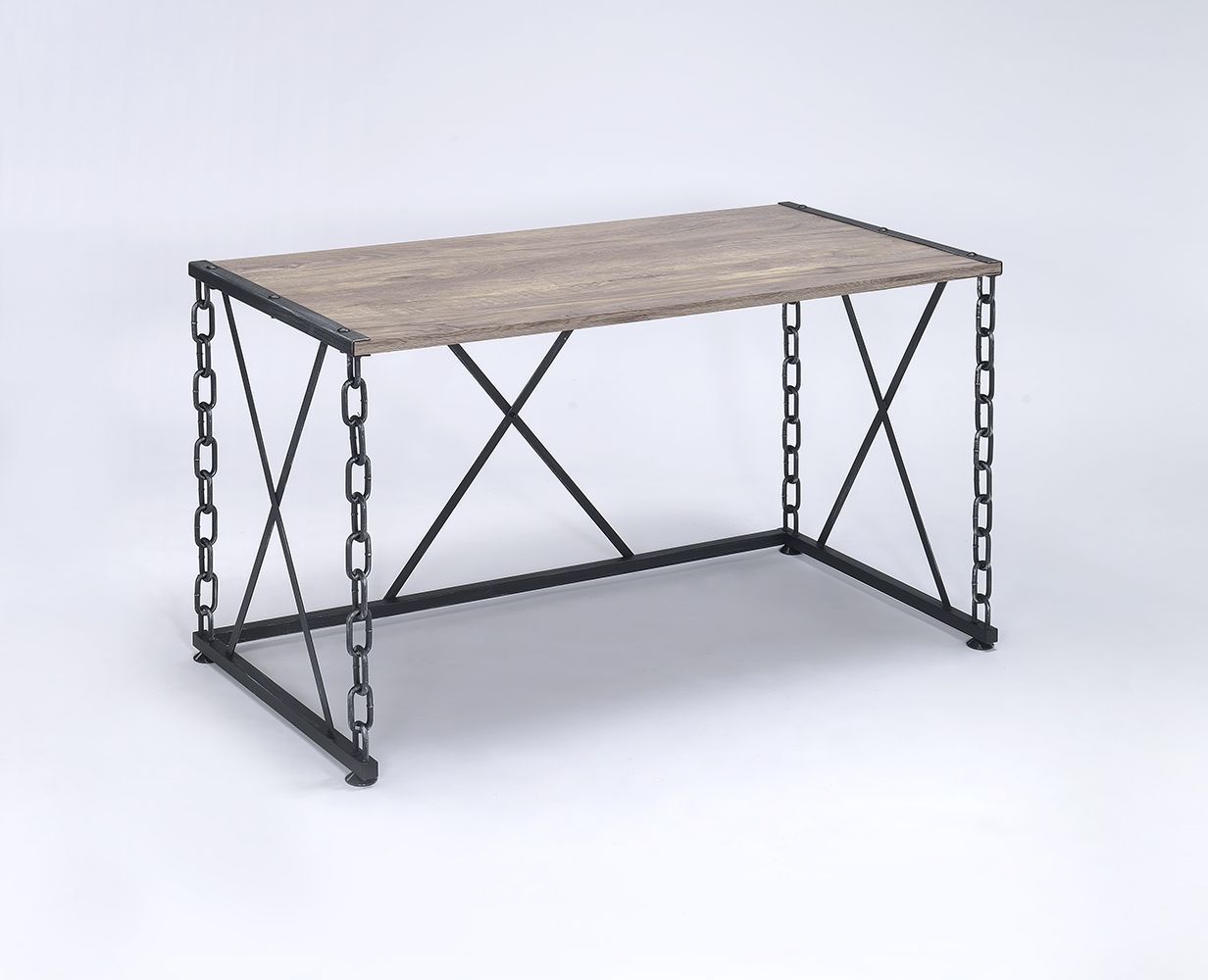 Rustic Oak and Antique Black Industrial Jodie Desk 92248 - Stylish Oak and Black Industrial Jodie Desk