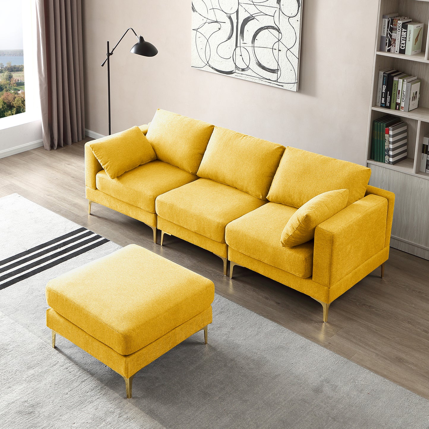 ADF Living Room Furniture Modern Leisure L Shape Couch Yellow Fabric