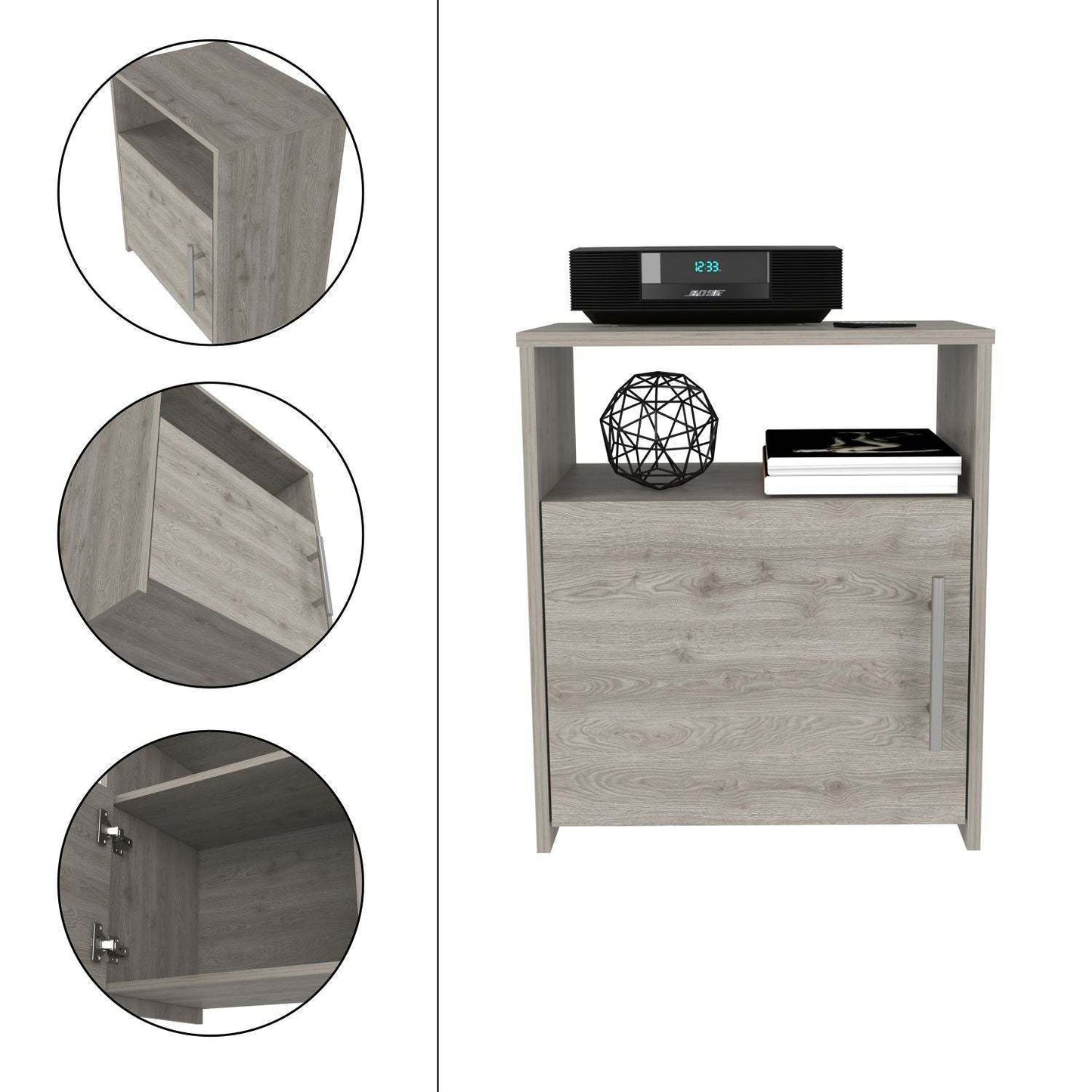 DEPOT E-SHOP Omaha Nightstand, Single Door Cabinet, Metal Handle, One Shelf, Superior Top, Light Gray