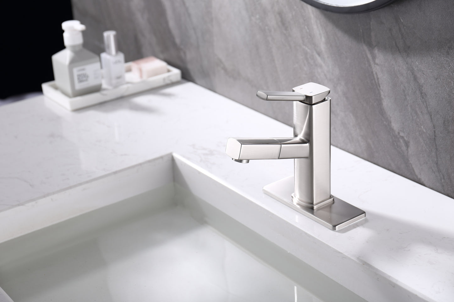 Single Handle Bathroom Sink Faucet with Pull Out Sprayer