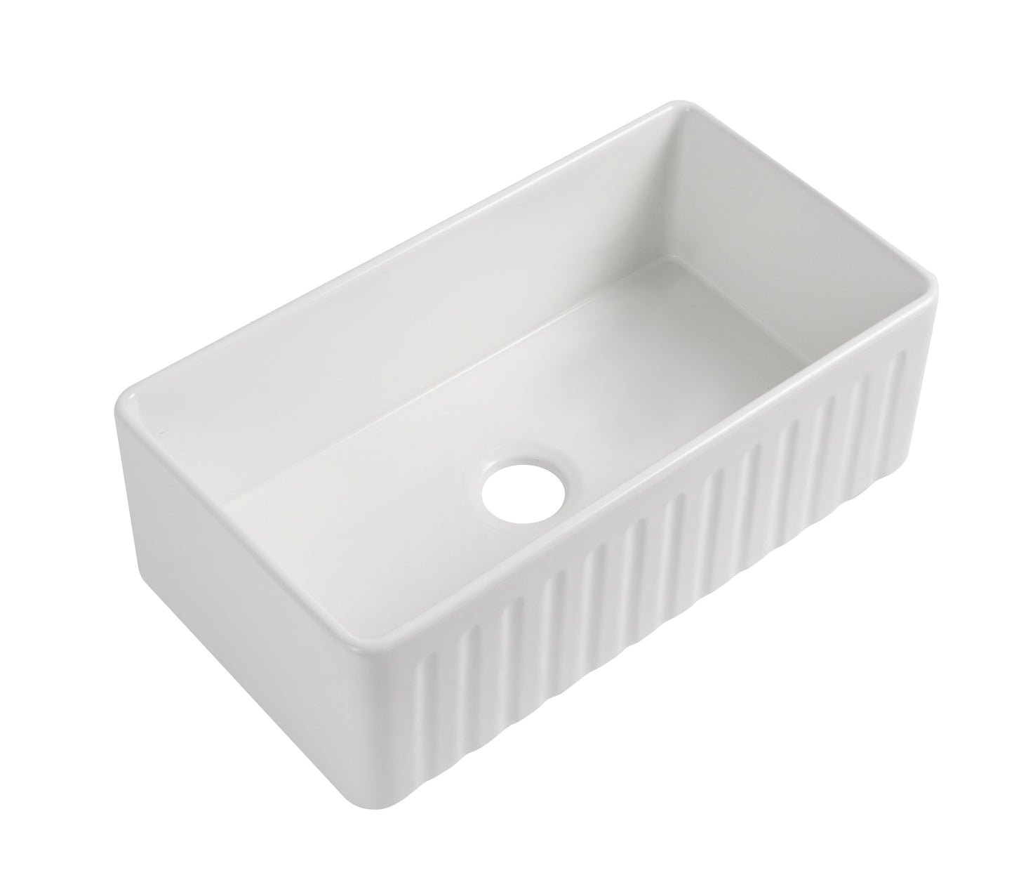 33-Inch White Fireclay Farmhouse Kitchen Sink with Grid and Strainer