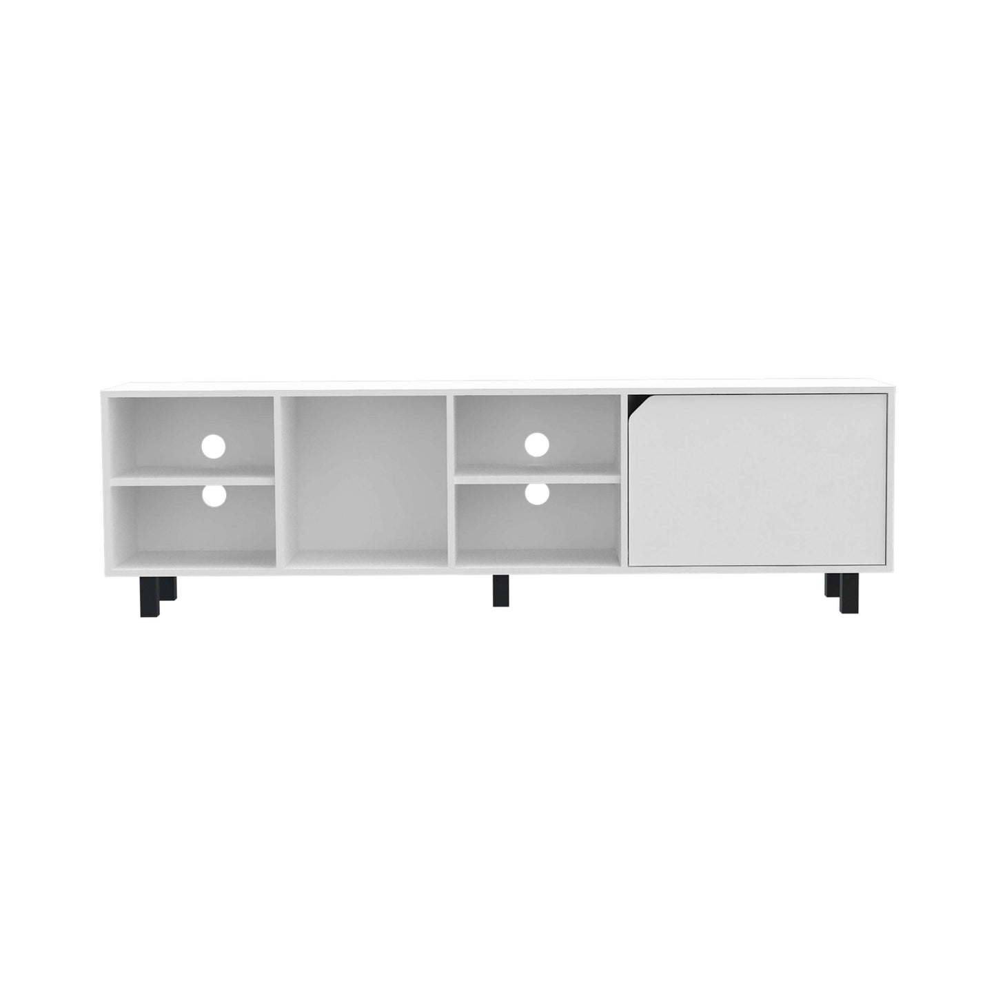 Sleek White TV Stand with Four Shelves and Five Legs, for TVs up to 70