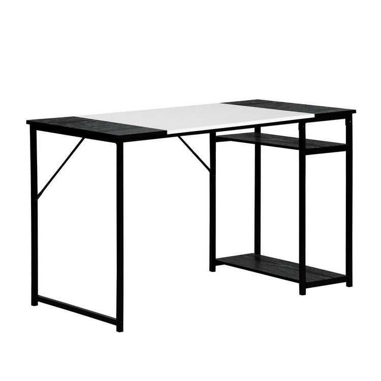 Large White and Black Study Desk with Adjustable Top and Storage Shelves