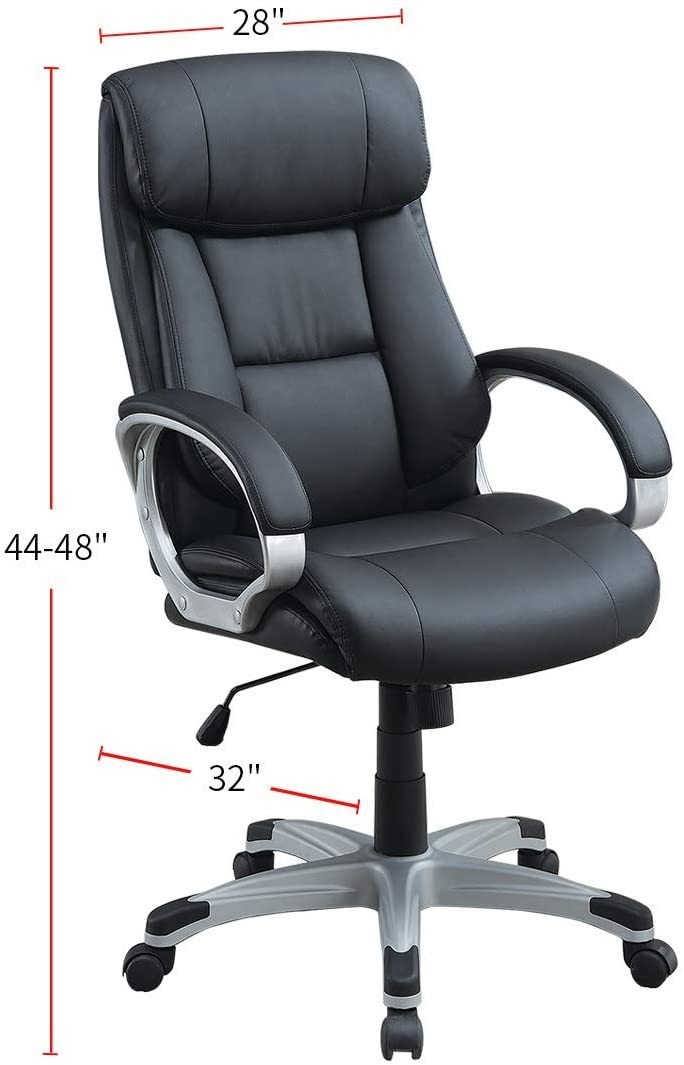 Classic 1pc Office Chair Black Color Cushioned Headrest Adjustable Work Silver Armrest