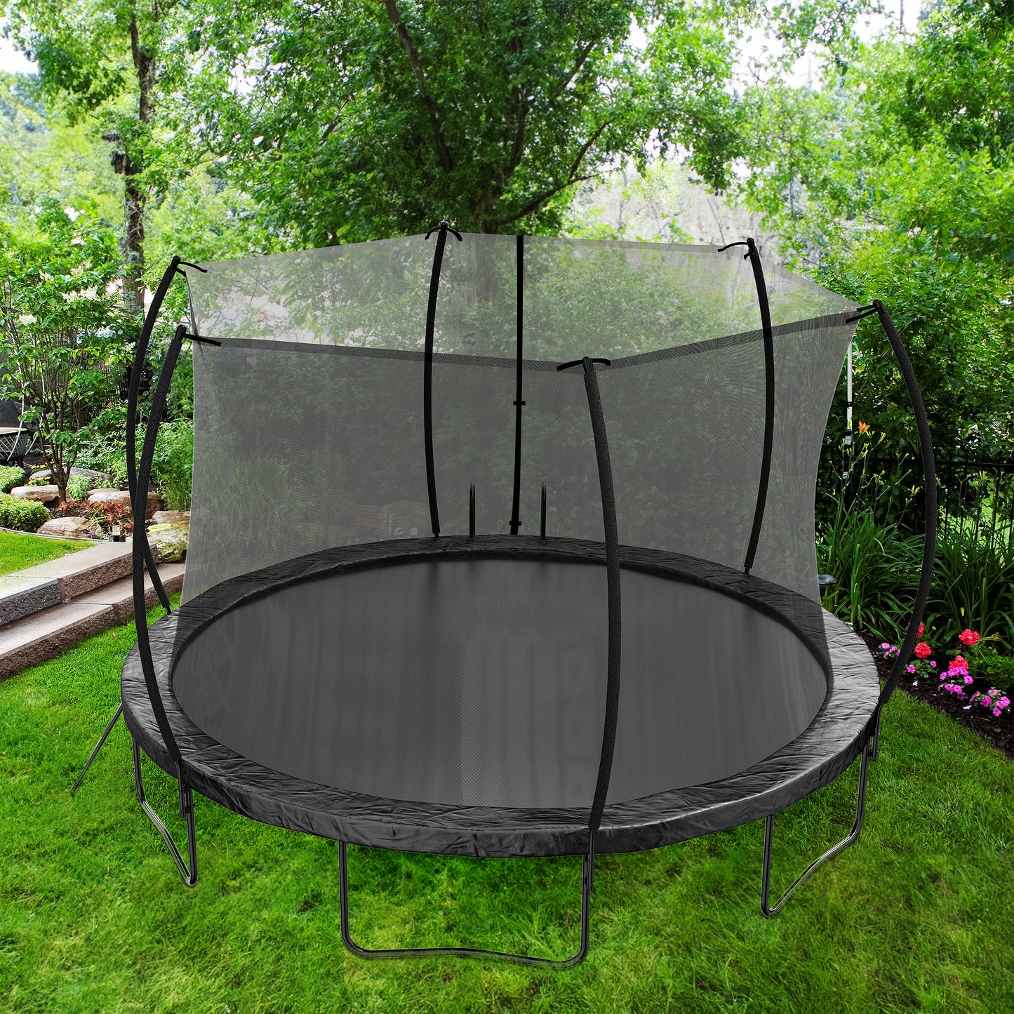 14FT Trampoline with Slide , Outdoor Pumpkin Trampoline for Kids and Adults with Enclosure Net and Ladder