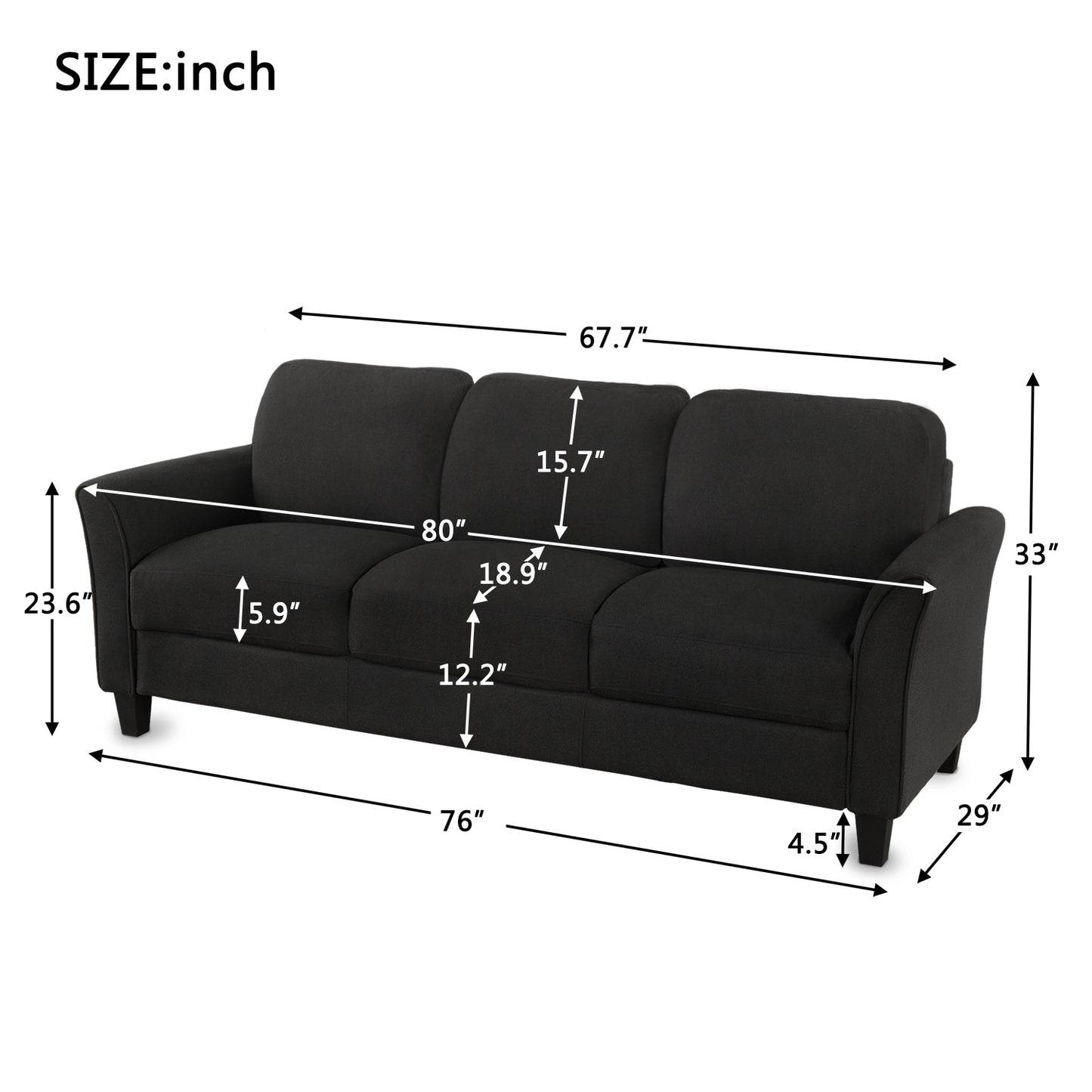 3-Seat Living Room Linen Fabric Sofa