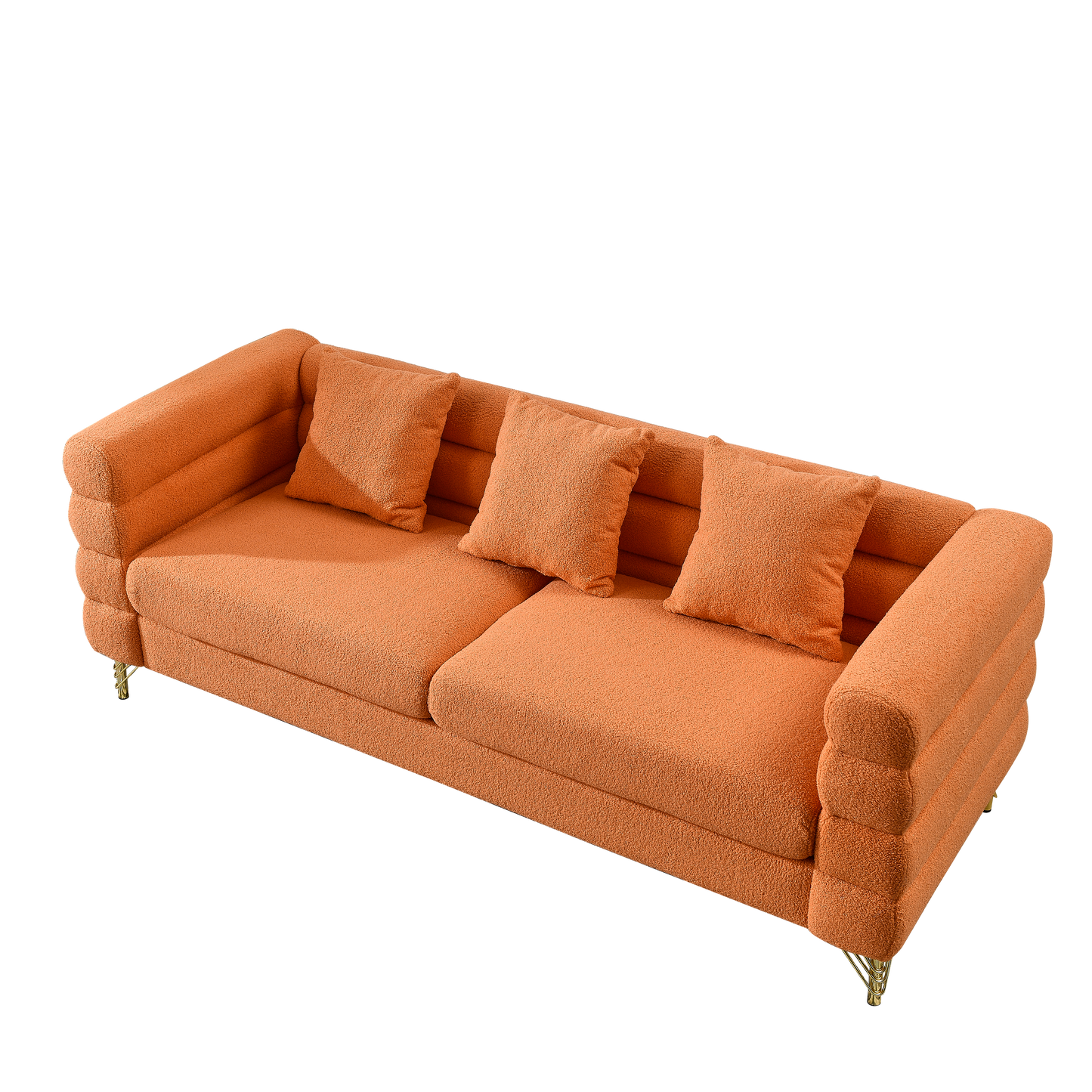 Oversized 3 Seater Sectional Sofa with Lumbar Pillows, Orange teddy, 81 Inch