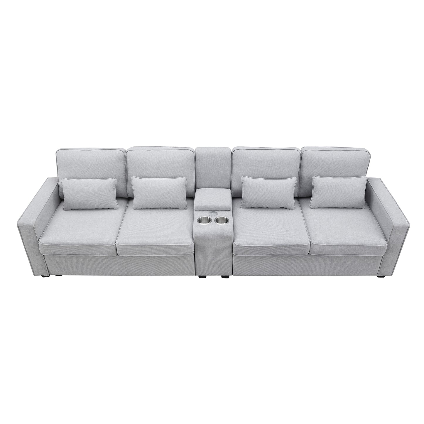 Modern 4-Seat Upholstered Sofa with Console and USB Ports