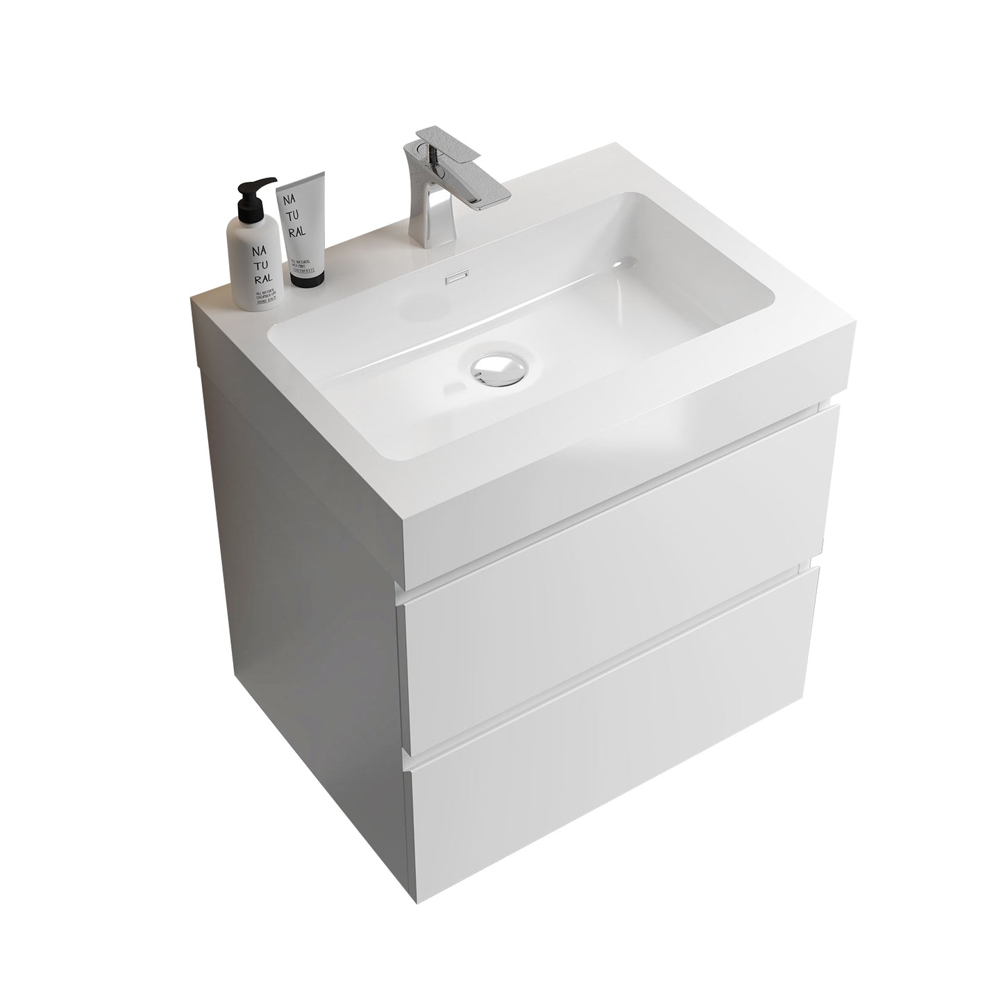 Alice-24W-201,Wall mount bathroom vanity WITHOUT basin, white color, with two drawer.