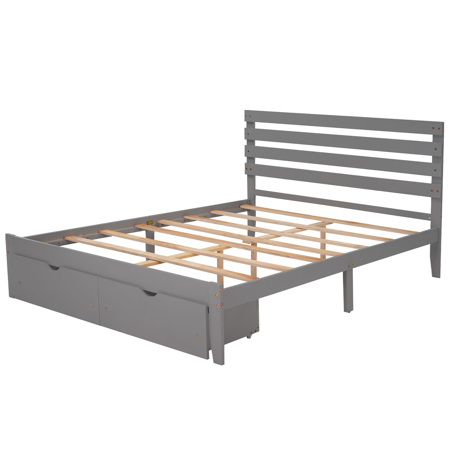 Queen Size Platform Bed with Drawers, Gray(New SKU:WF288469AAE)