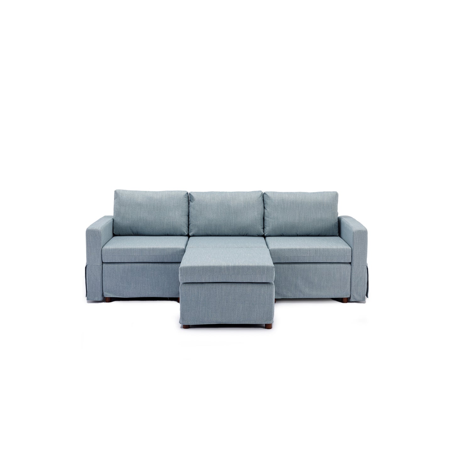 Light Blue Modular Sectional Sofa Set with Ottoman, Removable/Washable Cushions