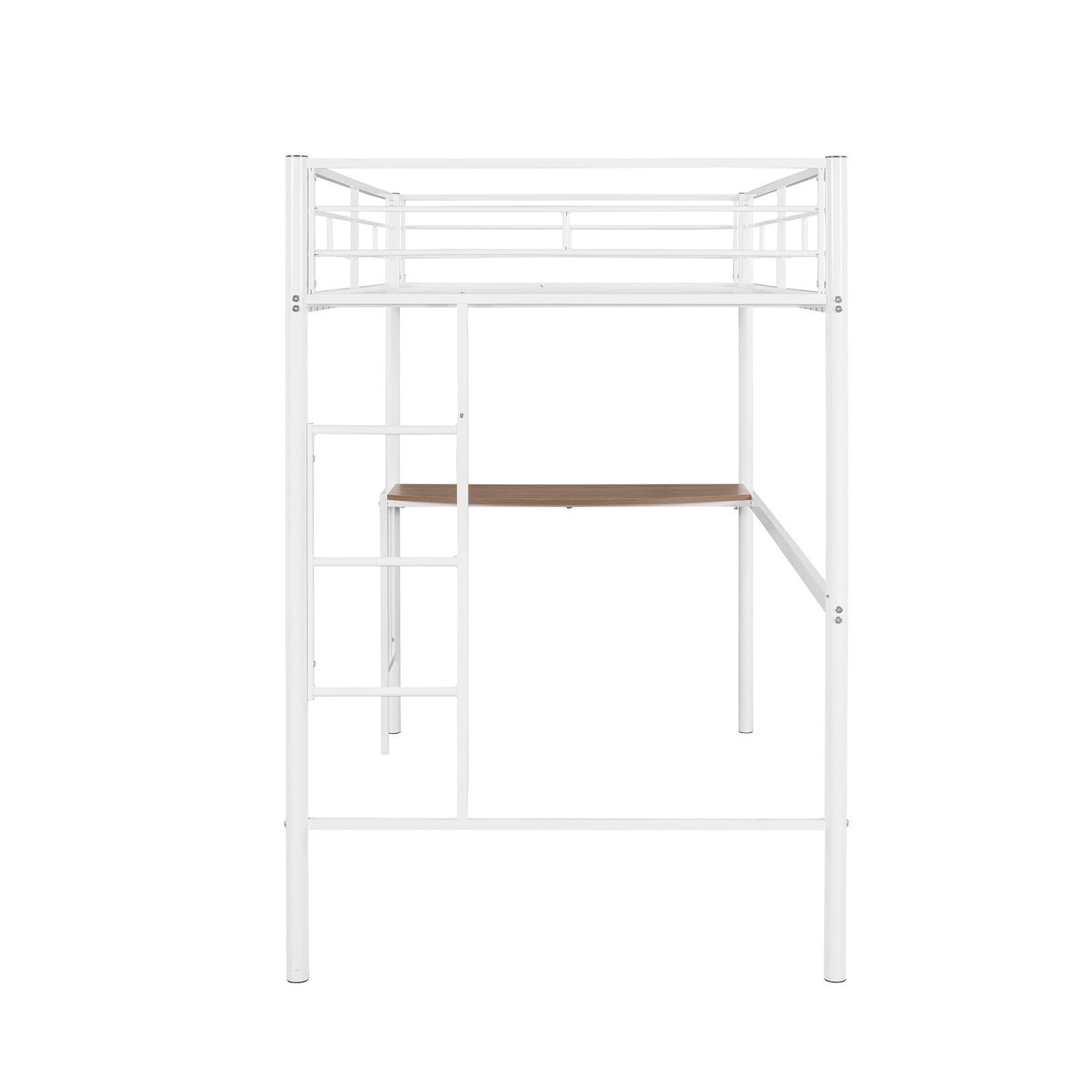 Metallic White Twin Over Full Bunk Bed with Desk and Ladder