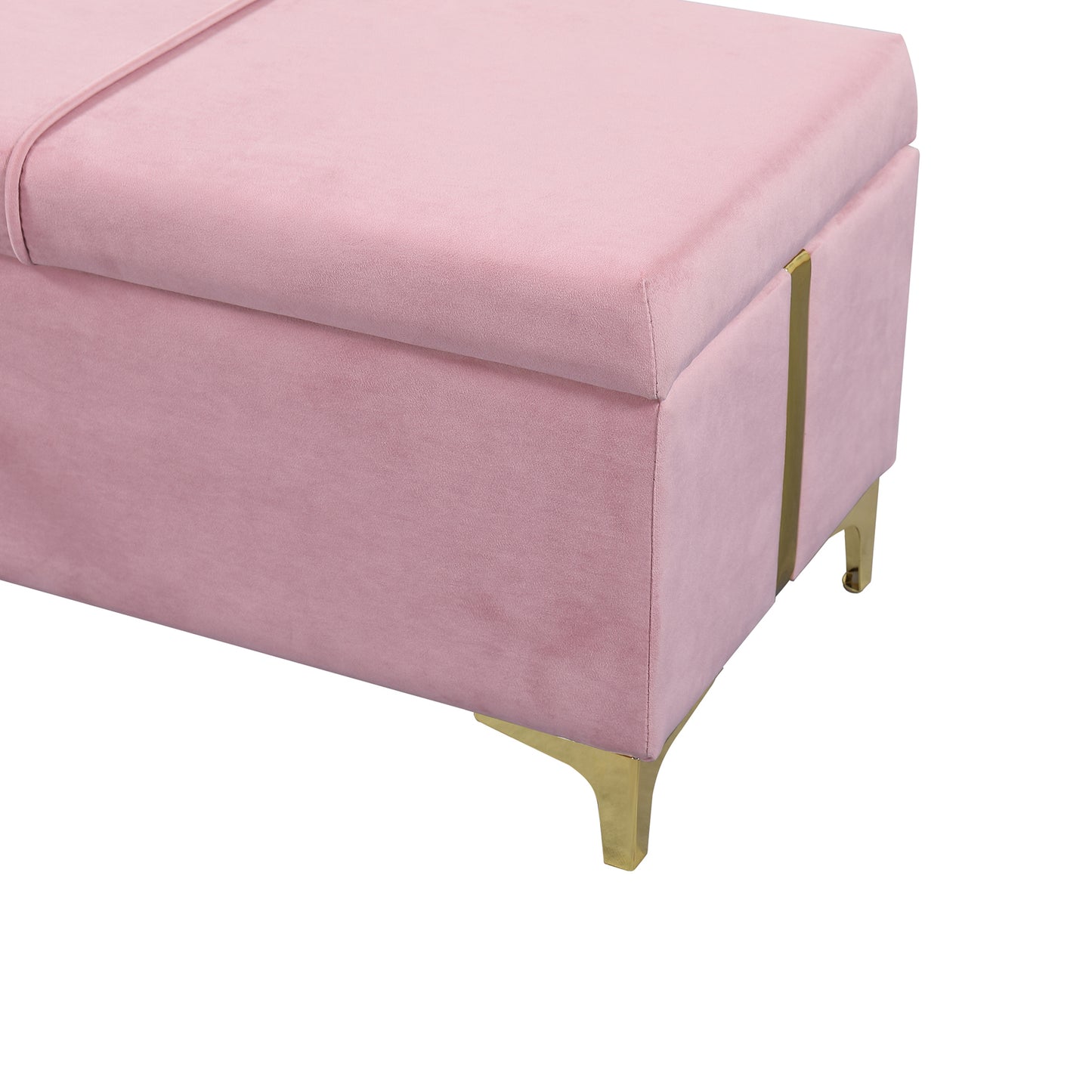 Elegant Upholstered Storage Ottoman,Storage Bench with Metal Legs for Bedroom,Living Room,Fully Assembled Except Legs,Pink