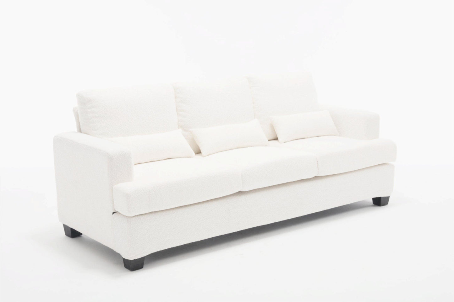 Elegant 3-Seater Modern White & Gray Sofa with Square Armrests and Removable Cushions