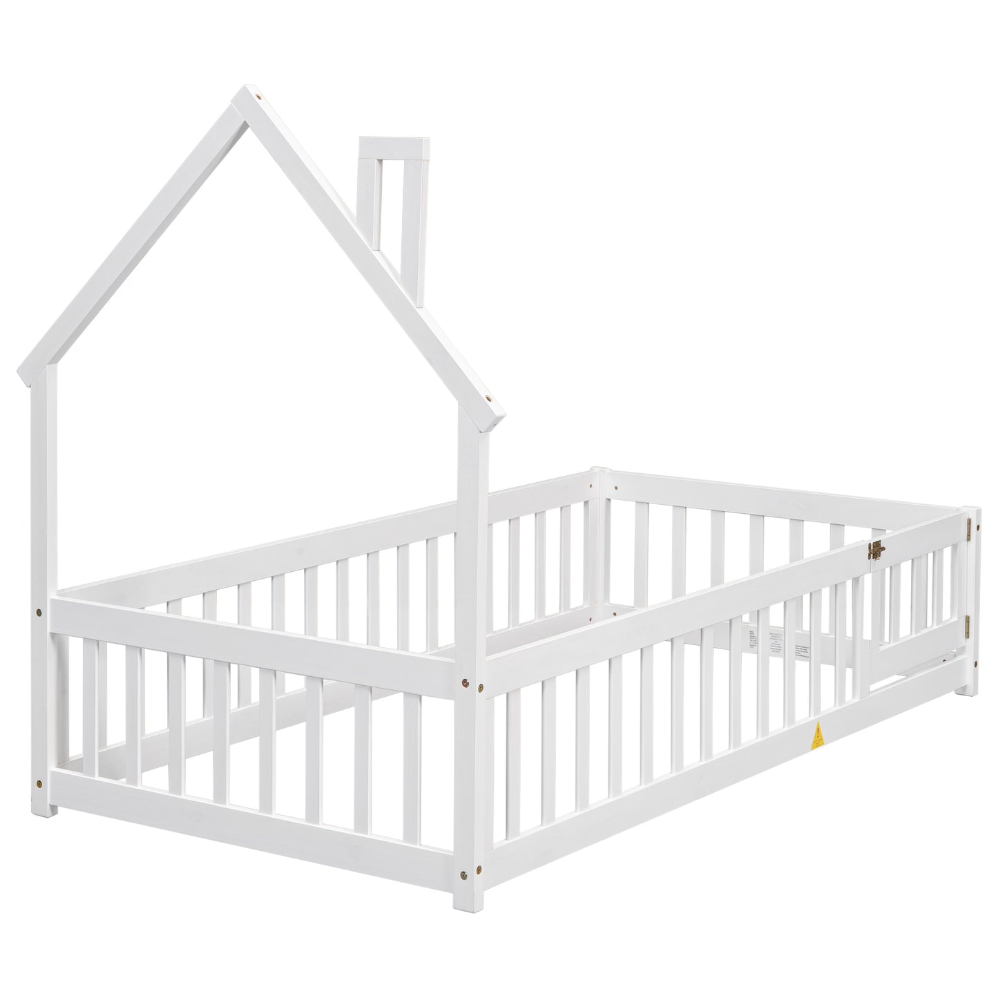 Twin House-Shaped Headboard Floor Bed with Fence,White