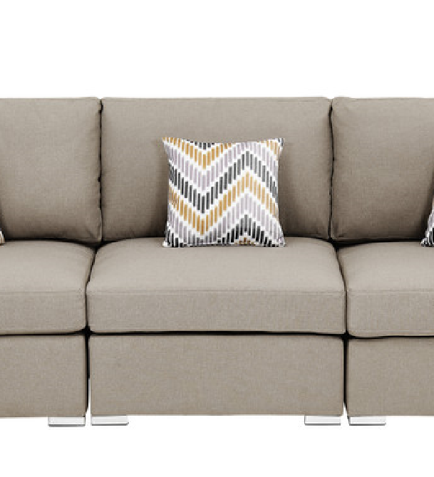 Amira Beige Fabric Sofa Couch with Pillows