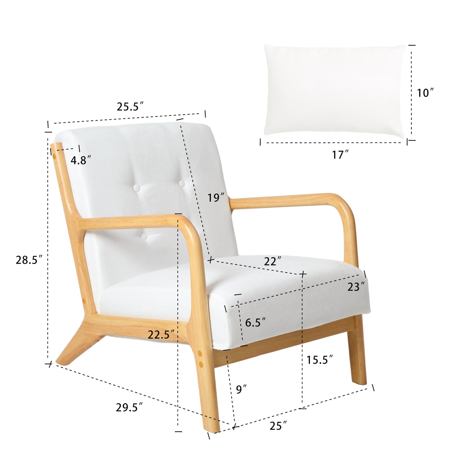 Mid Century Modern Accent Chair with Wood Frame, Upholstered Living Room Chairs, Reading Armchair for Bedroom