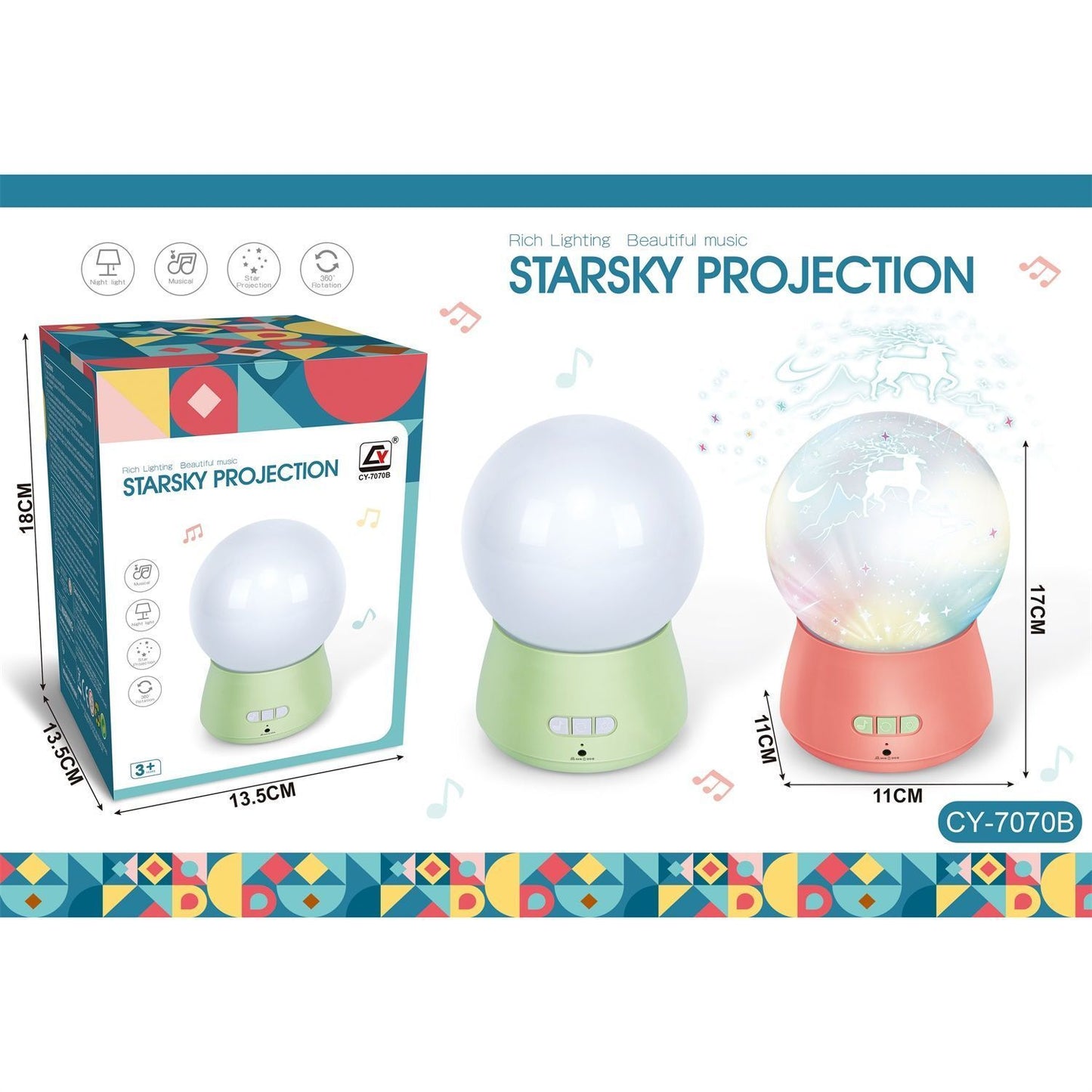 Cmgb LED Night Light with 360 Degree Rotating Baby Music Projector in Green