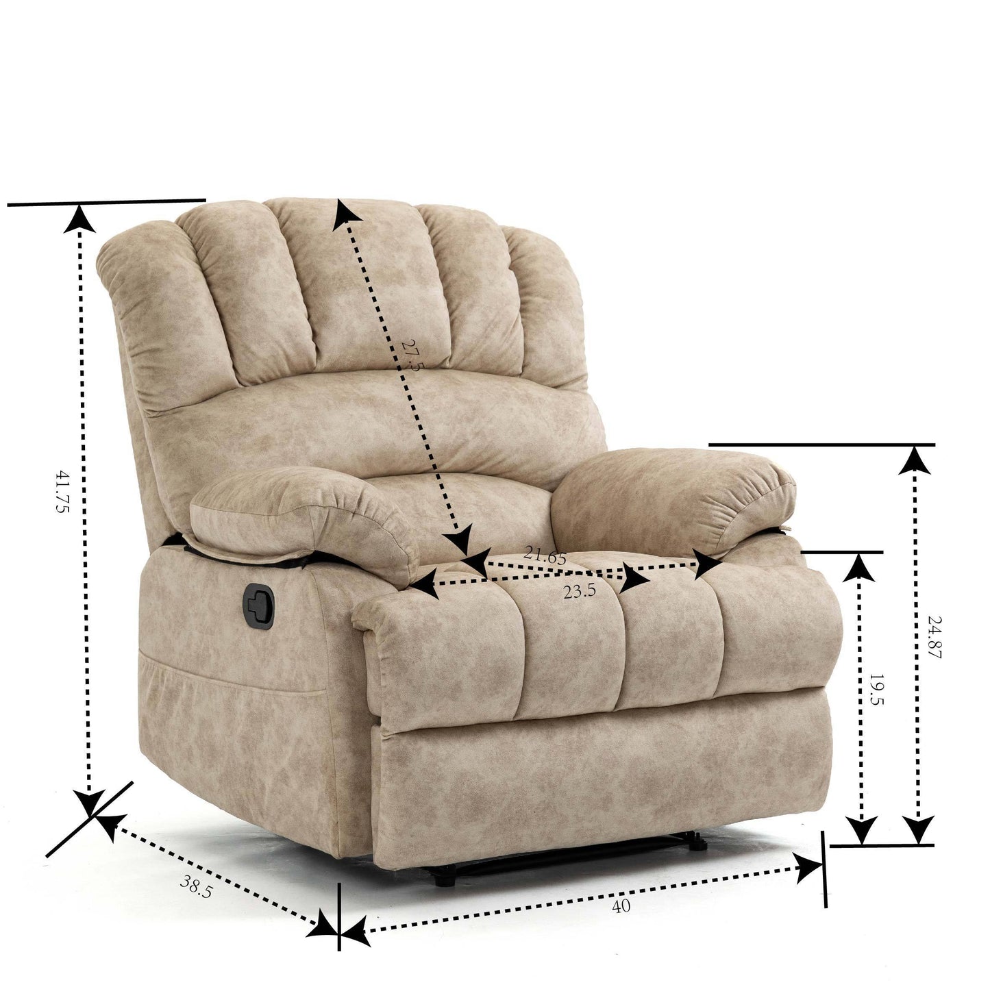 Large Beige Fabric Recliner Chair with Manual Control for Maximum Comfort in the Living Room