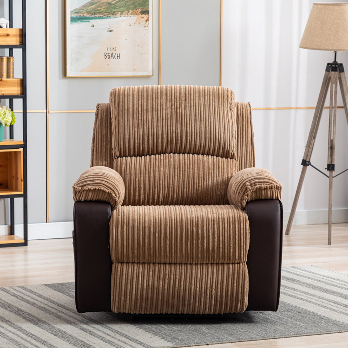 Luxurious Brown Fabric Electric Recliner Chair with Adjustable Backrest and Remote Control