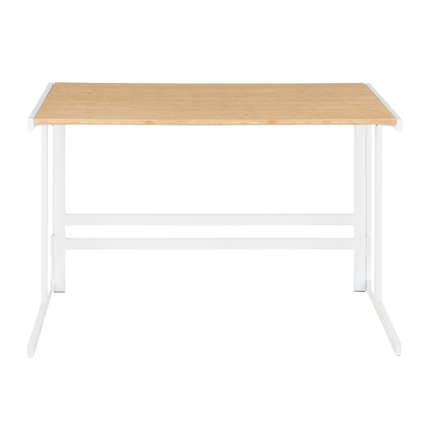 Roman Industrial Office Desk with White Metal Frame and Natural Bamboo Wood Top - Stylish and Functional Industrial Desk