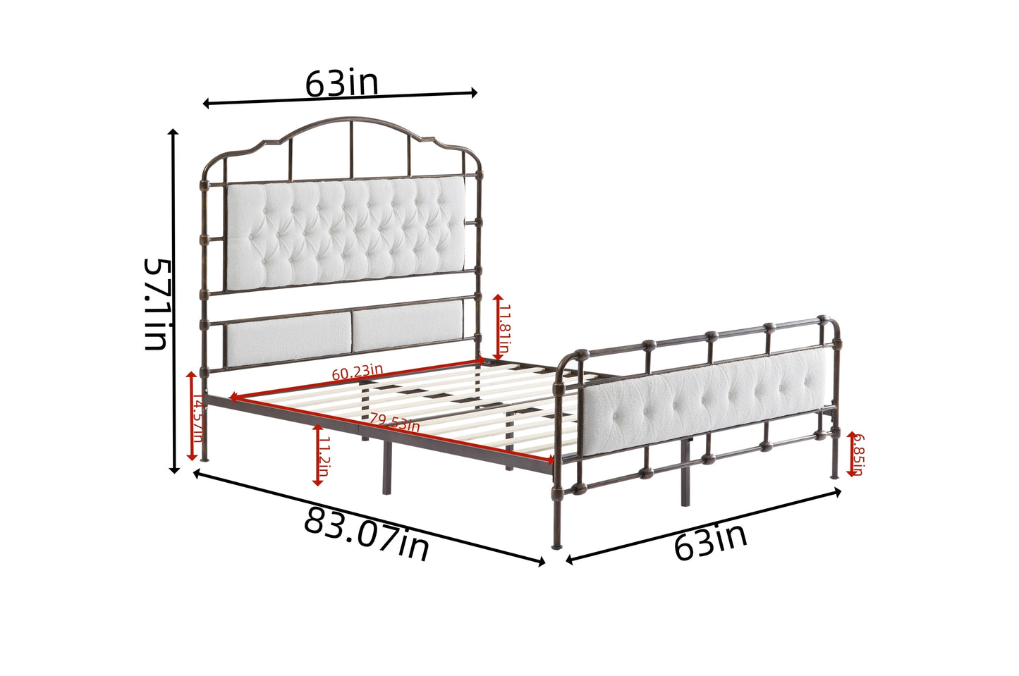 Queen size High Boad Metal bed with soft head and tail, no spring, easy to assemble, no noise