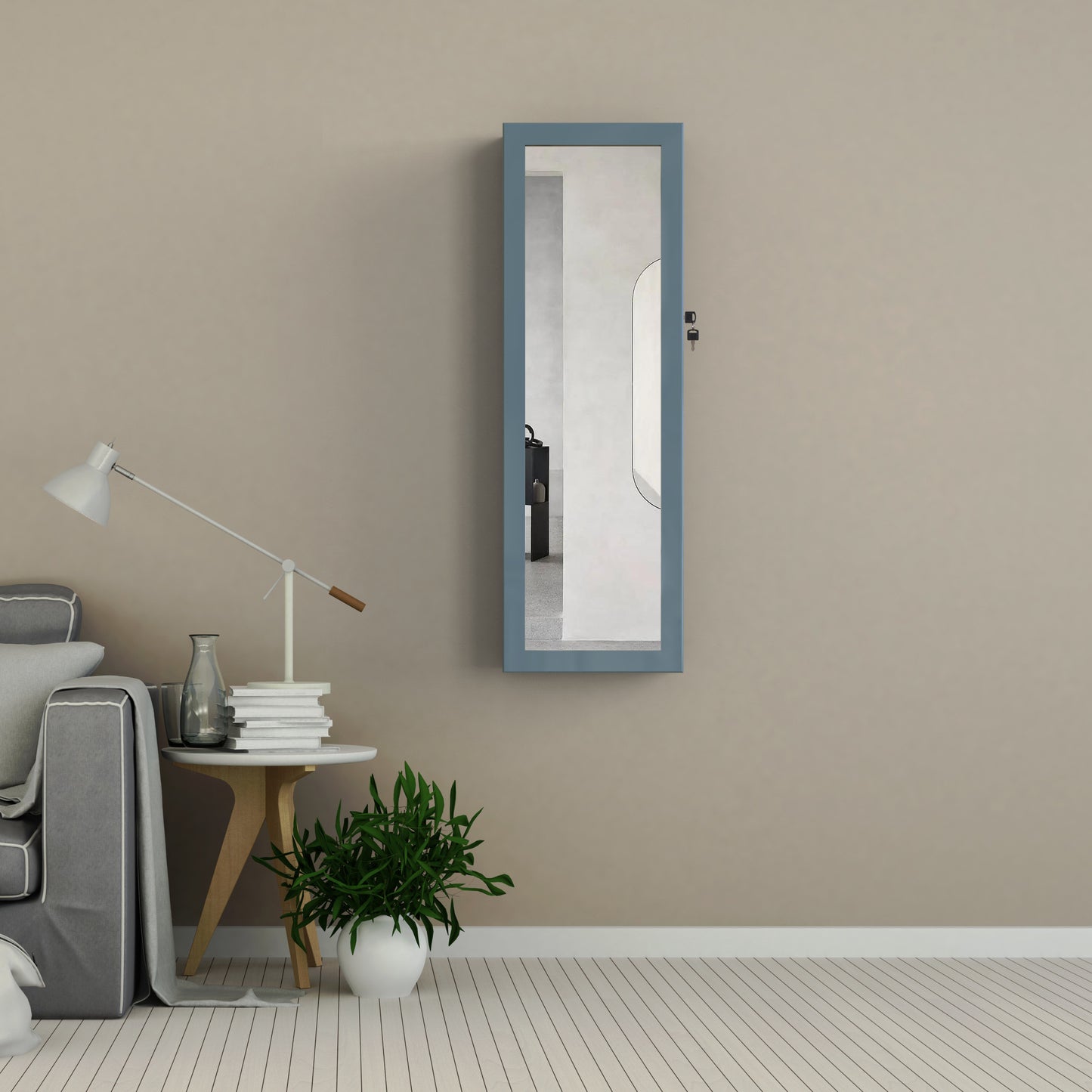 Fashion Simple Jewelry Storage Mirror Cabinet With LED Lights Can Be Hung On The Door Or Wall