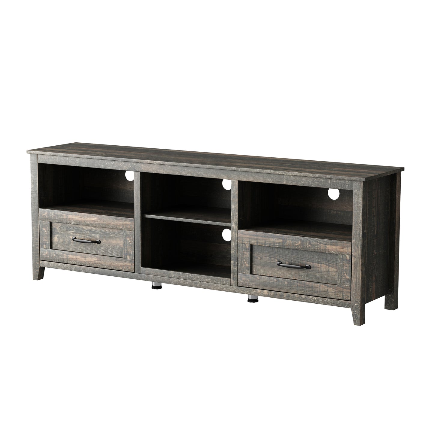 Black Pine TV Stand with 2 Drawers and Ample Storage Space for Living Room and Bedroom