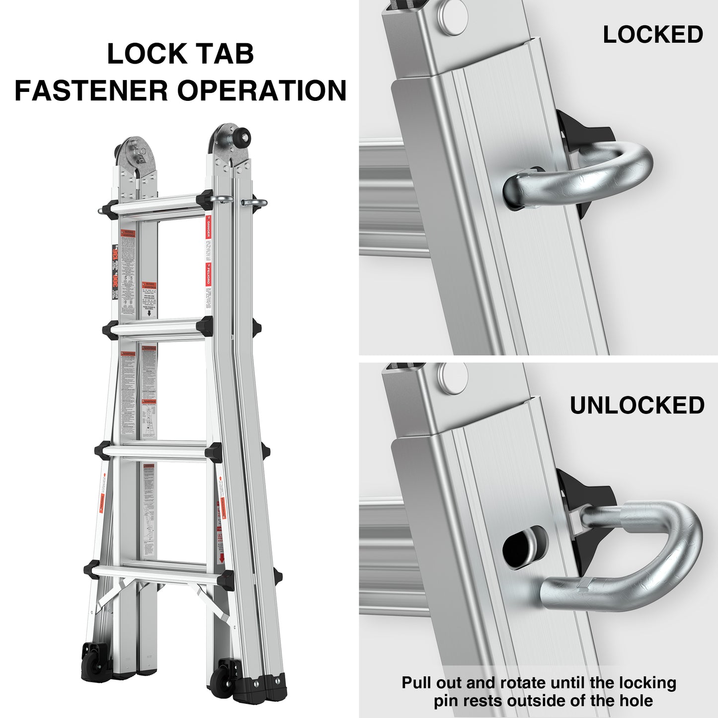 Aluminum Multi-Position Ladder with Wheels, 300 lbs Weight Rating, 17 FT