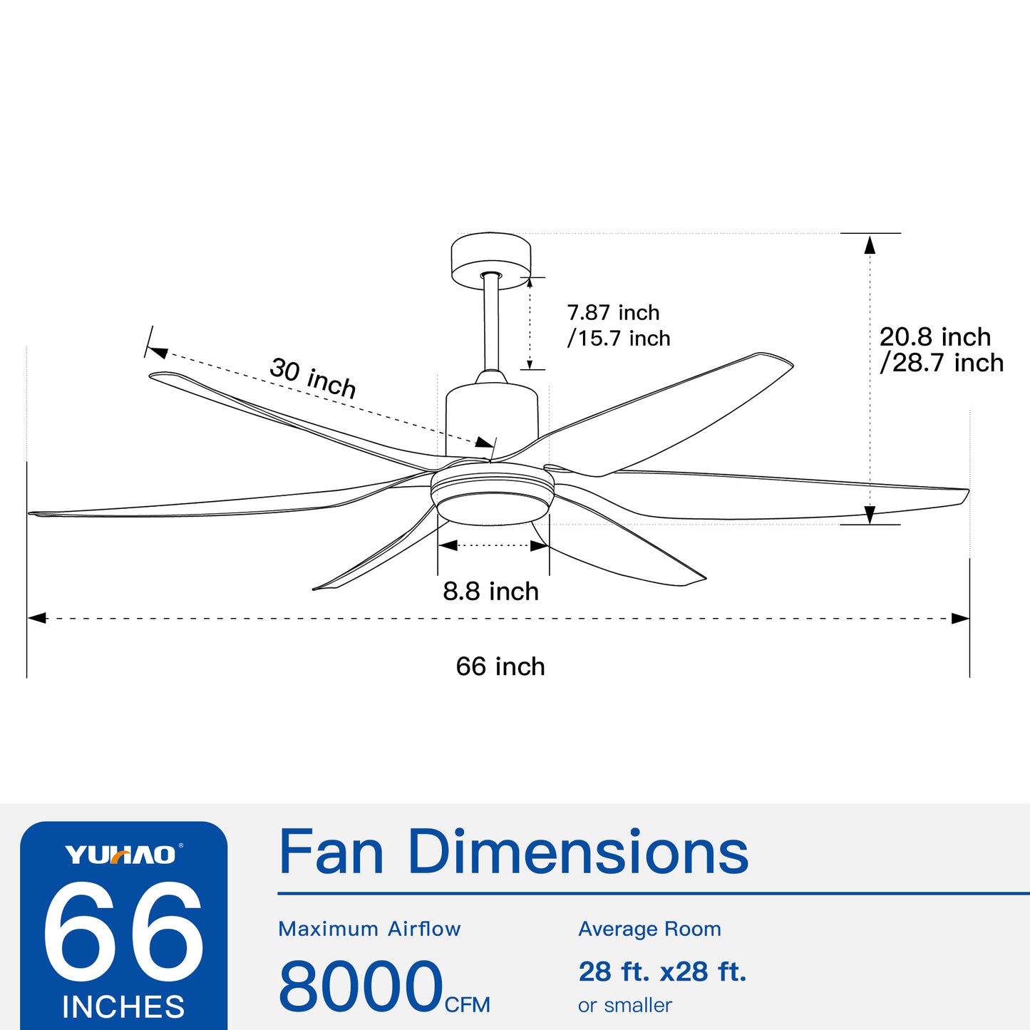 66 Inch Distressed Wood Vintage Ceiling Fan with Integrated LED Lighting and Remote Control