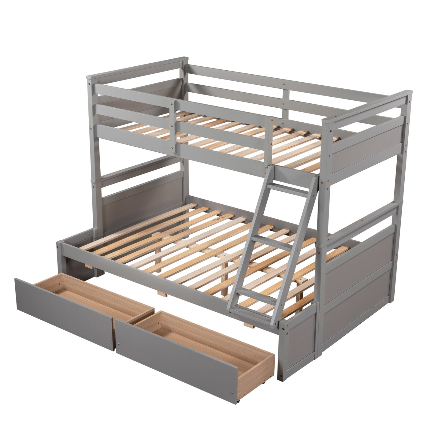 Gray Bunk Bed with Under-Bed Storage and Twin-Full Configuration