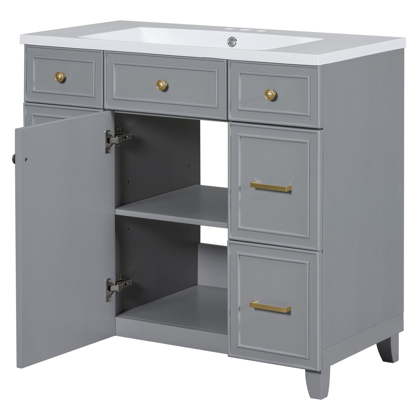 36" Bathroom Vanity Cabinet with Sink Top Combo Set, Grey, Single Sink, Shaker Cabinet with Soft Closing Door and Drawer