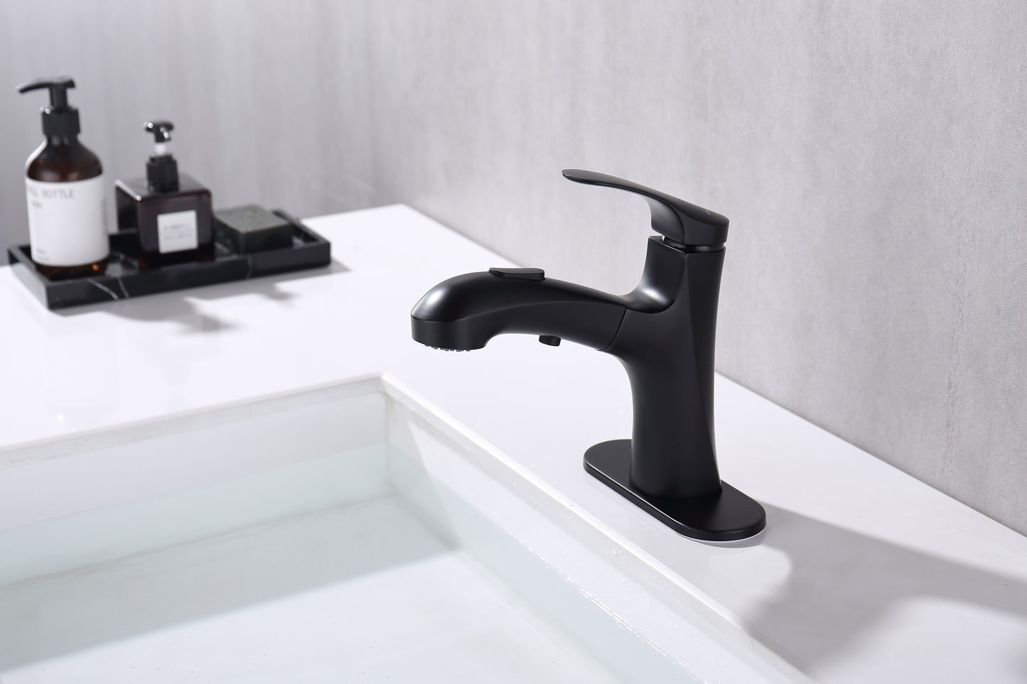 Modern Black Bathroom Faucet with Pull Down Sprayer and Single Handle