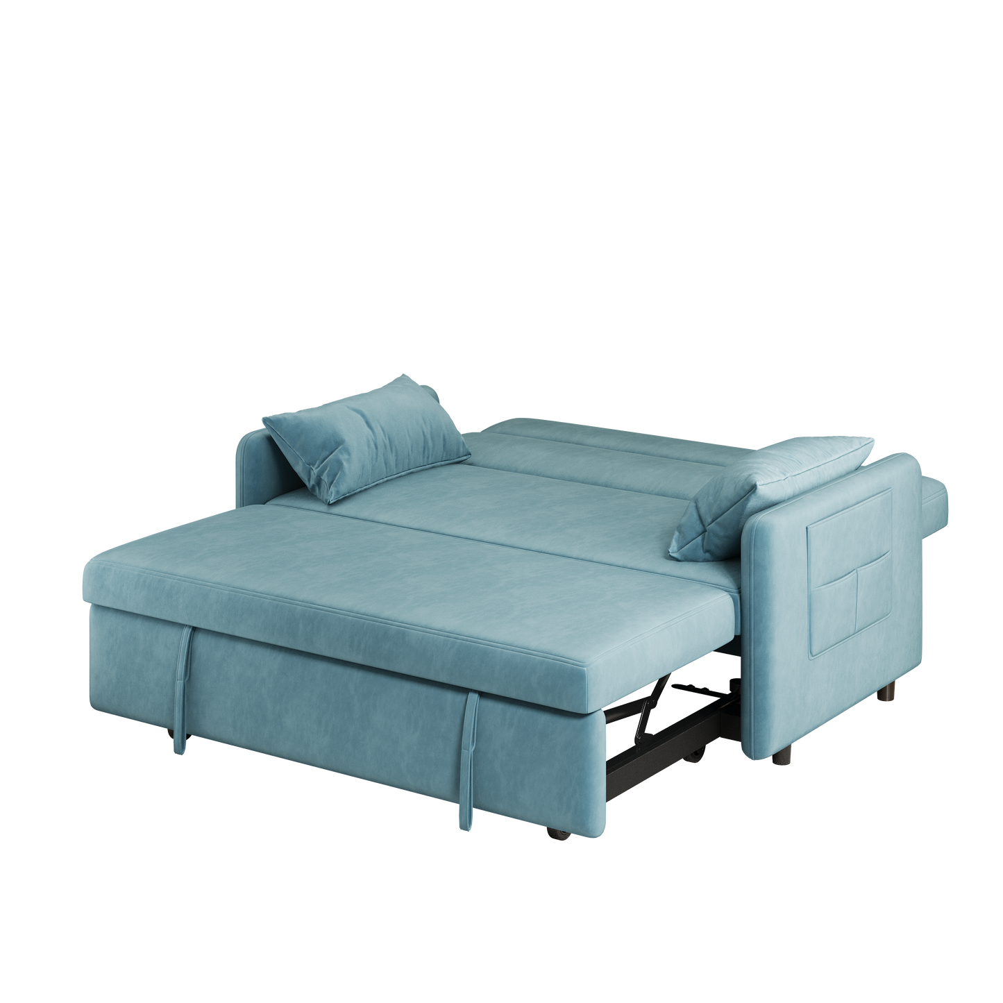 Sofa Pull Out Bed Included Two Pillows 54" Velvet Sofa for Small Spaces Teal