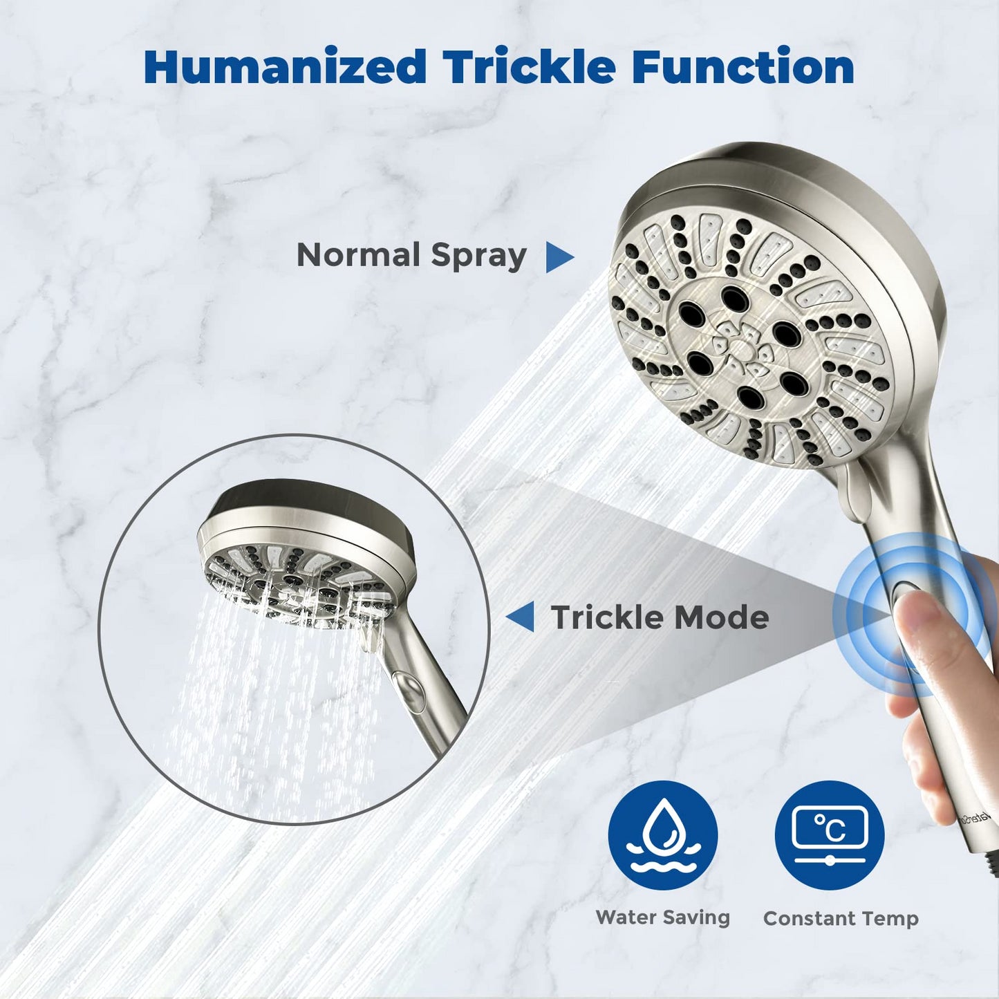 6-Setting Handheld and Rainfall Shower Head Combo with Extended Stainless Steel Hose