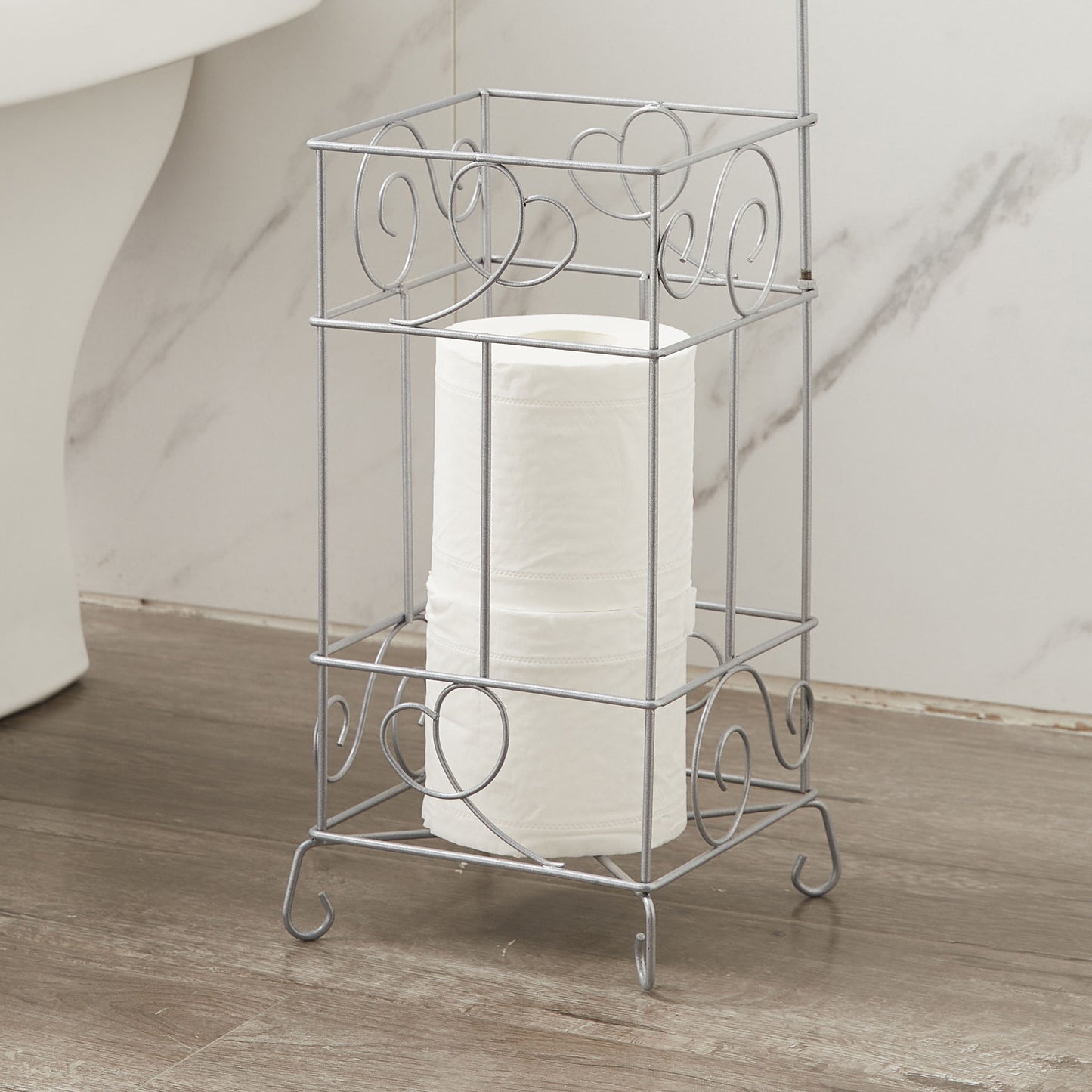 Elegant Silver Free-Standing Toilet Paper Holder Stand