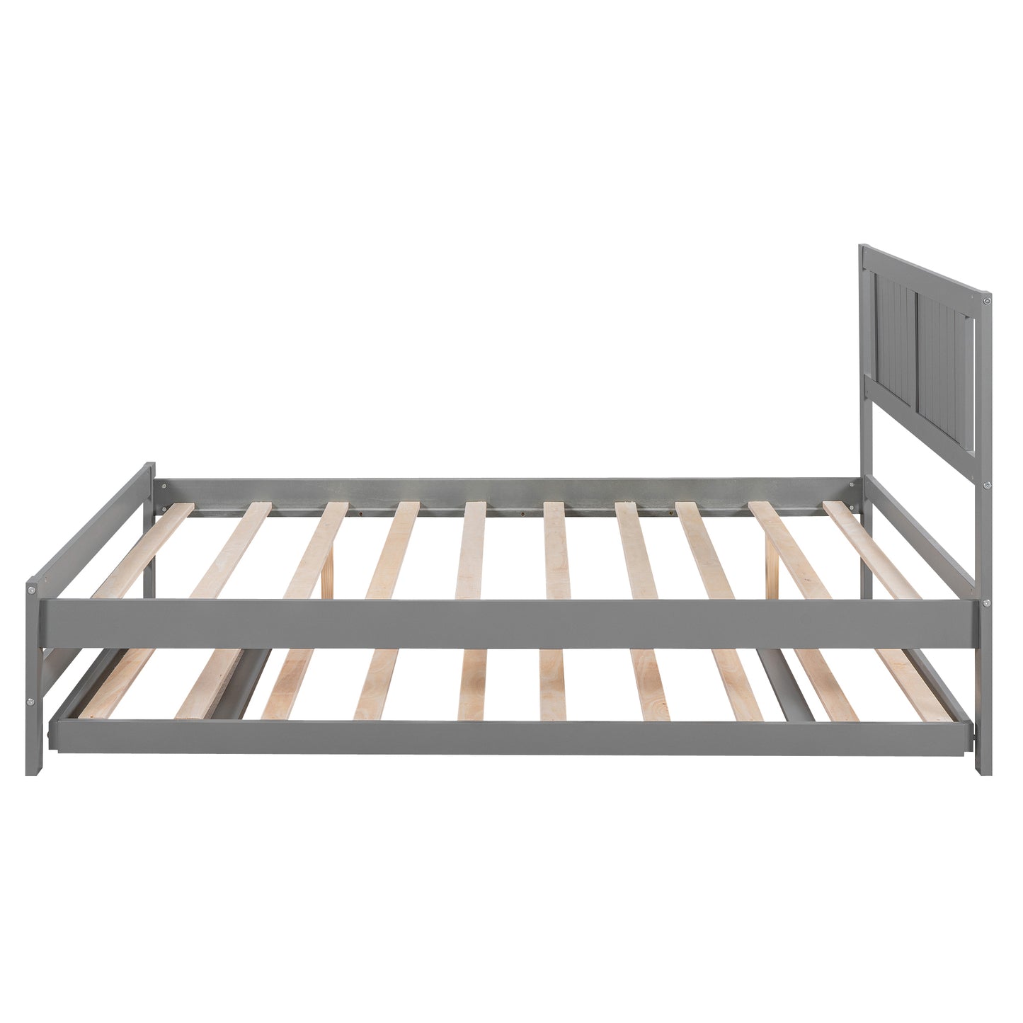 Full Size Platform Bed with Adjustable Trundle,Gray