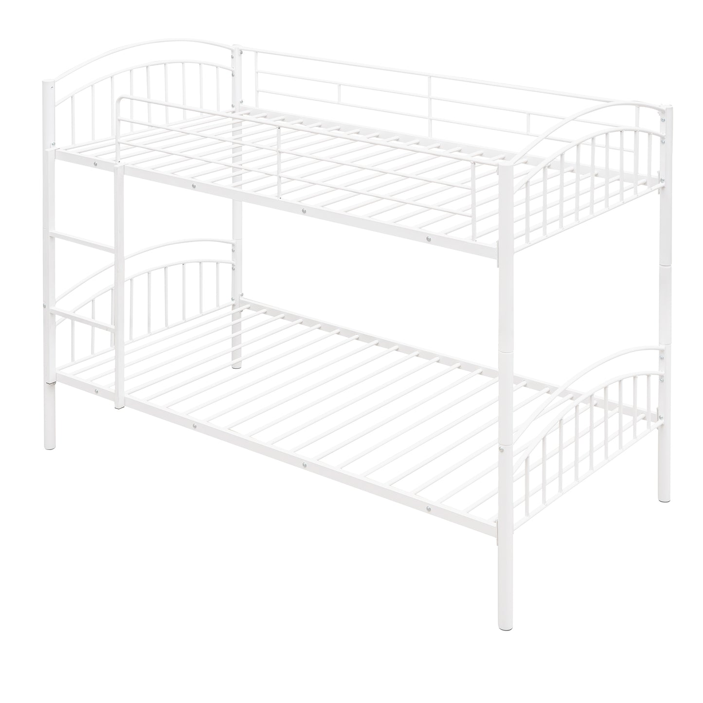 Chrome Finish Metal Twin Bunk Bed - White, Separable Twin Beds