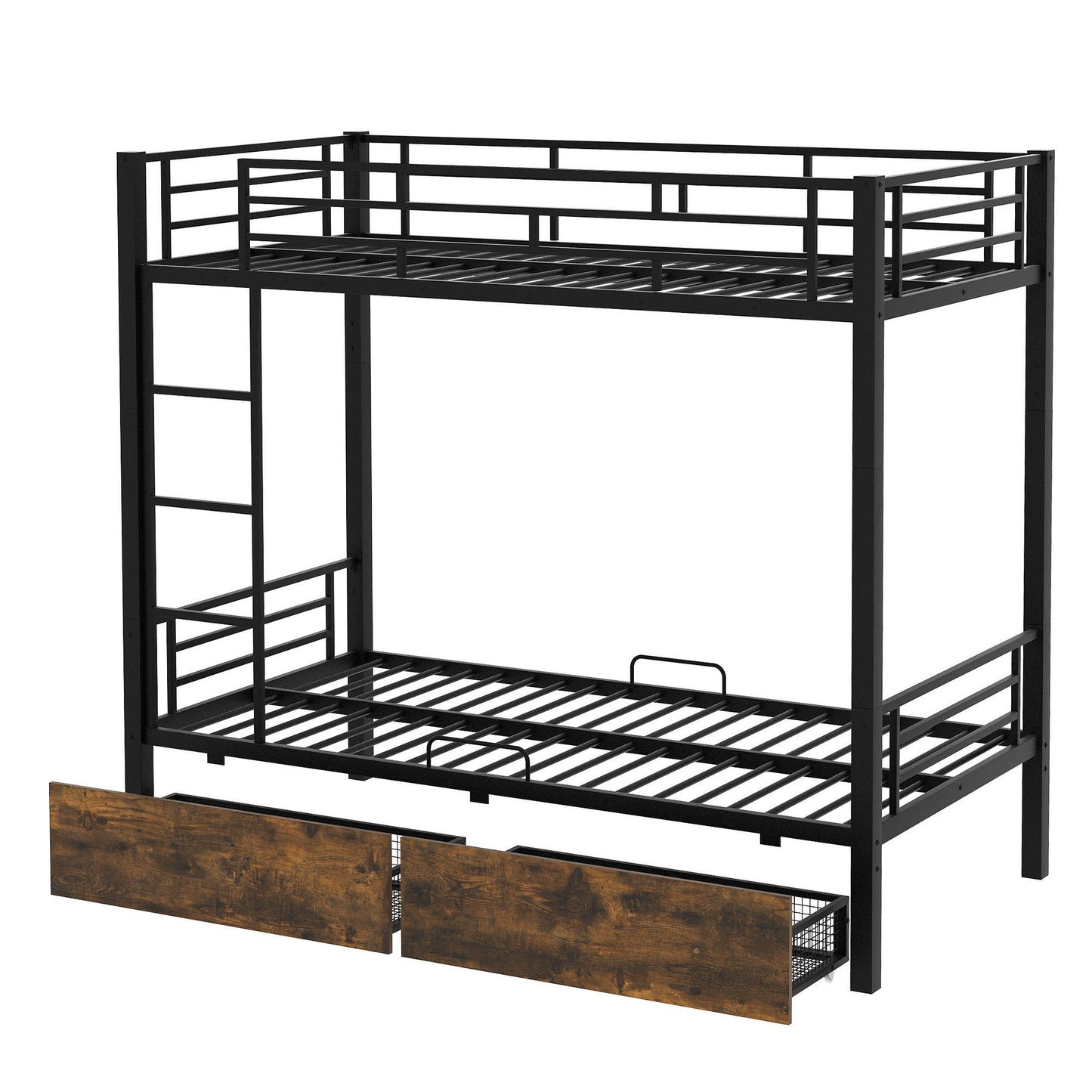 Black Twin Metal Bunk Bed with Underbed Storage Drawers