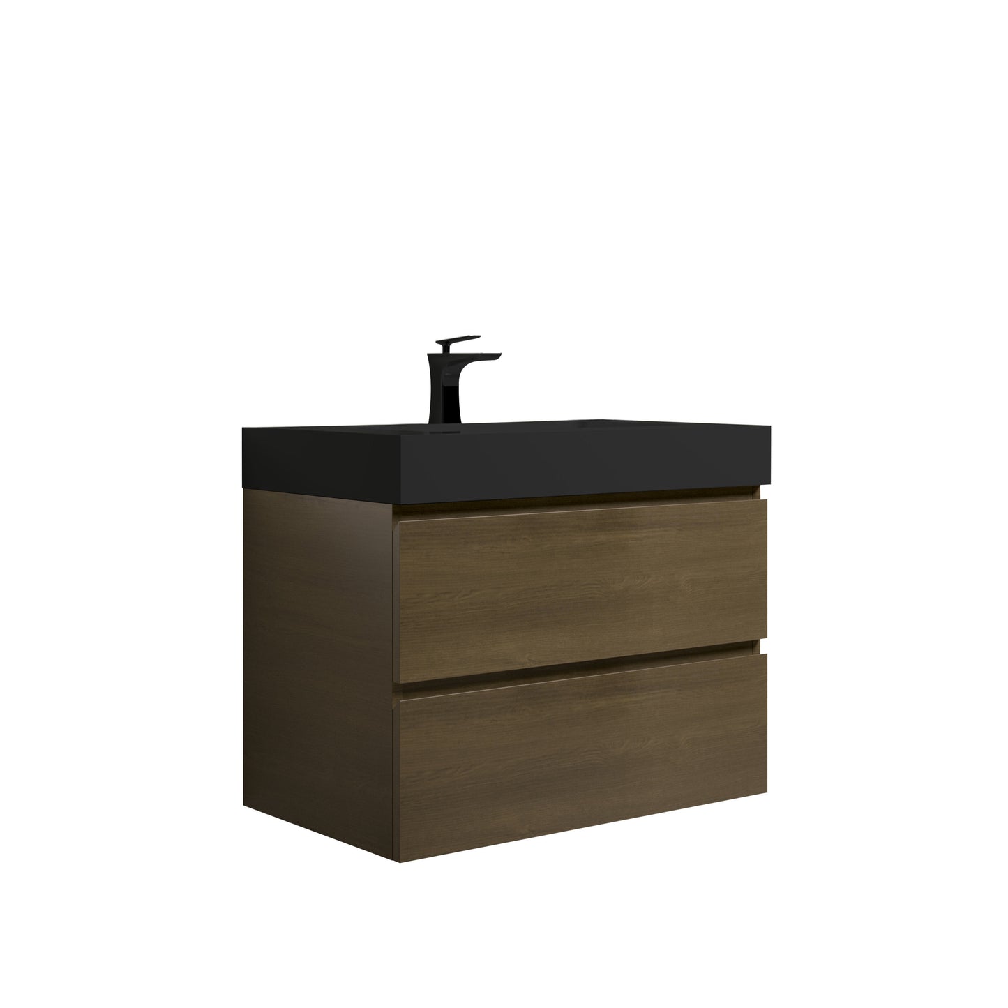 U044-Alice30-111 Alice 30" Dark Oak Bathroom Vanity with Black Sink, Large Storage Wall Mounted Floating Bathroom Vanity for Modern Bathroom, One-Piece Black Sink Basin without Drain and Faucet