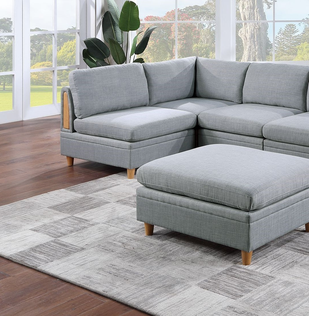 6-Piece Light Grey Modular Sectional Living Room Furniture Set