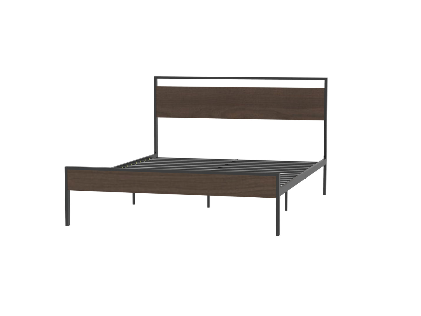 Ceres Metal Bed, Black with Walnut Wood Headboard&Footboard, Queen