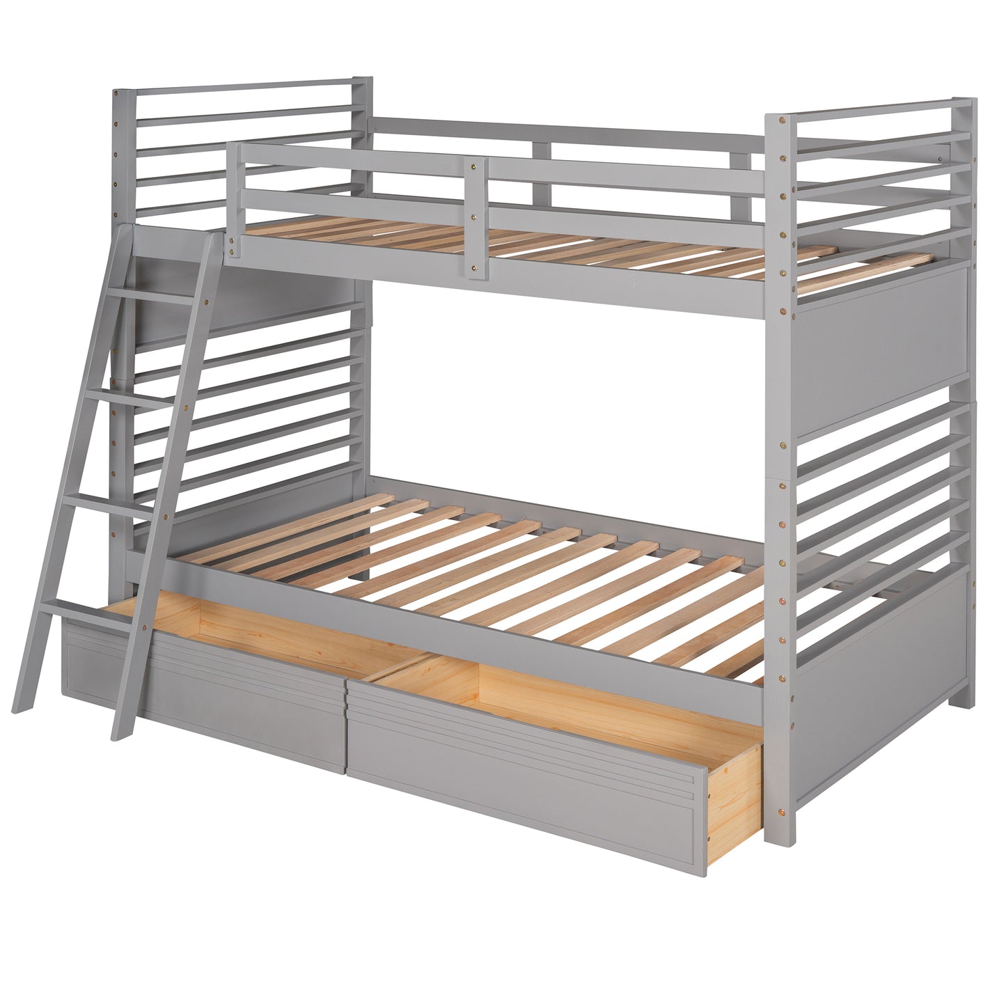 Gray Twin Bunk Bed with Storage Drawers for Stylish Sleepovers