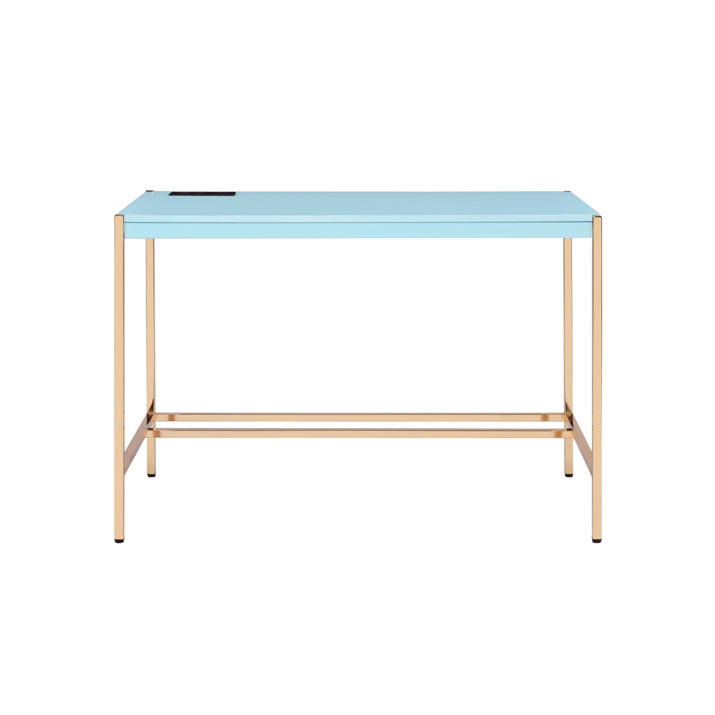 Midriaks Writing Desk: Chic Baby Blue and Gold Desk with USB Port