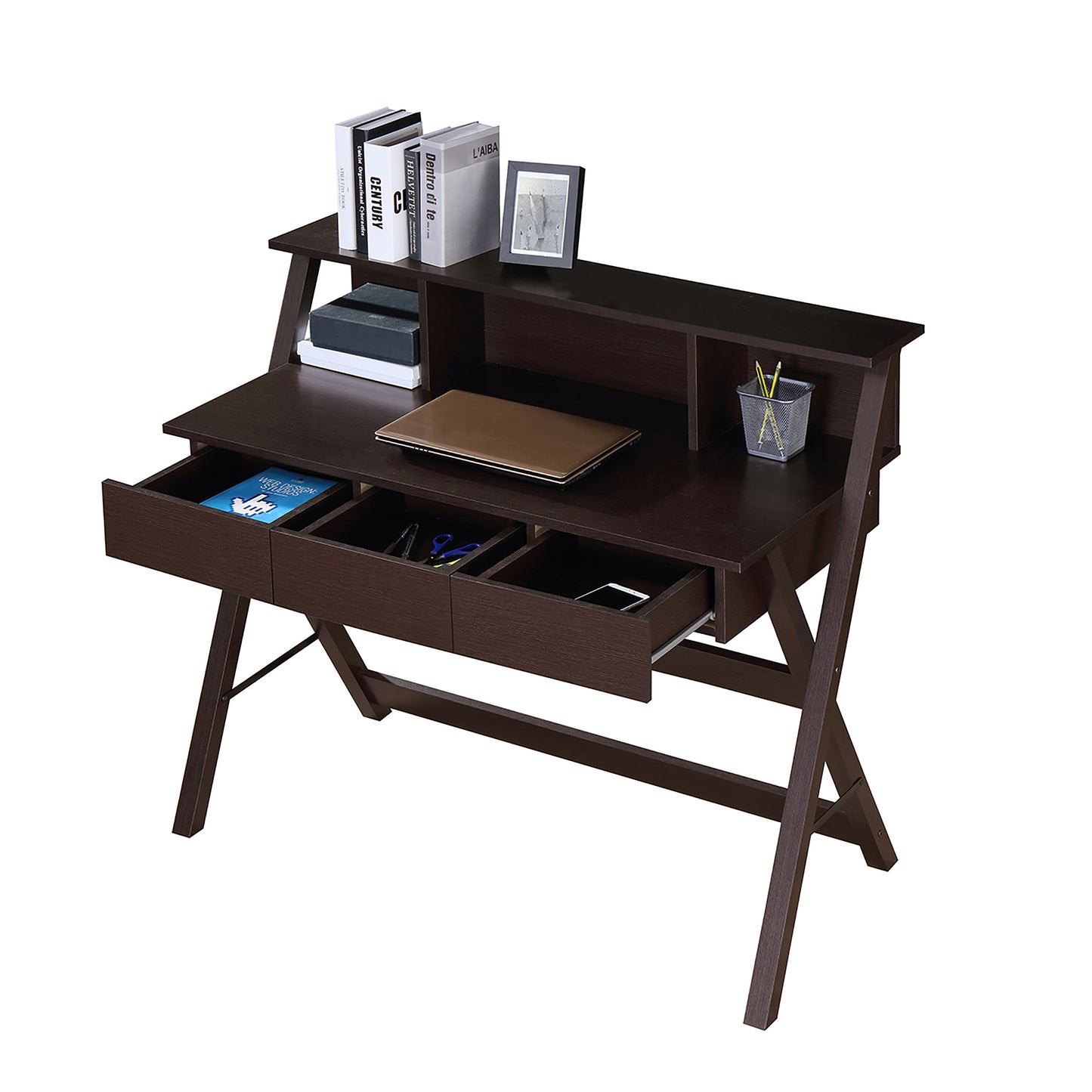 Elegant Writing Desk with Ample Storage in Wenge Wood